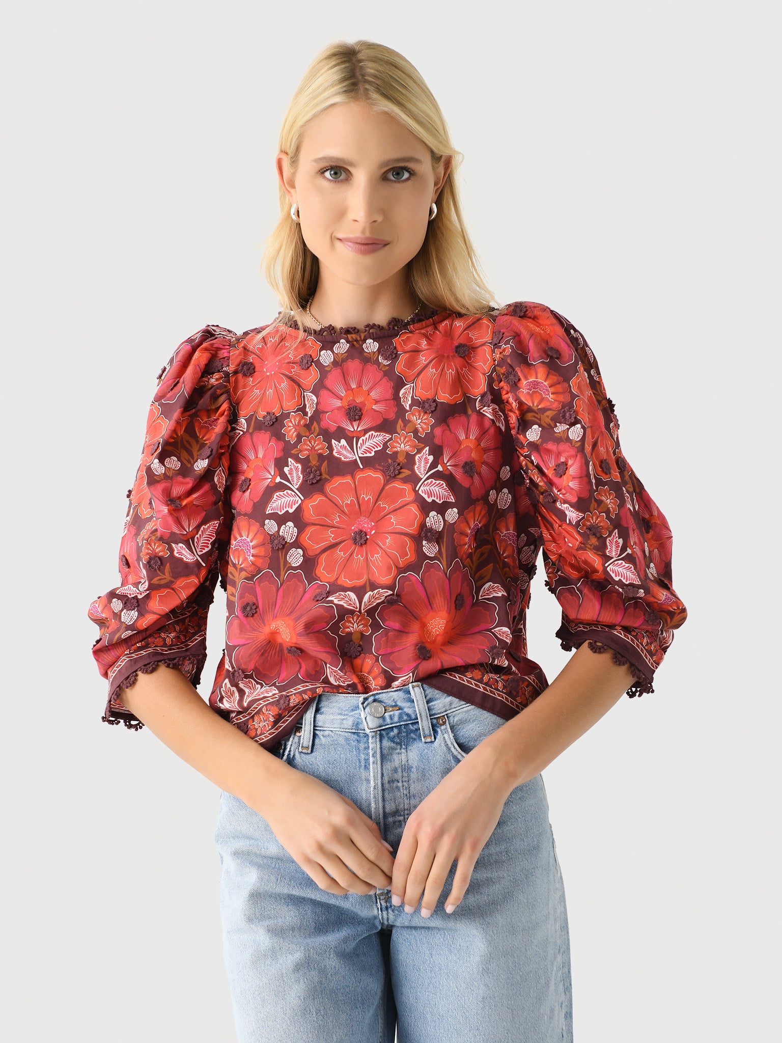 Farm Rio shops Summer Tapestry Embroidered Blouse