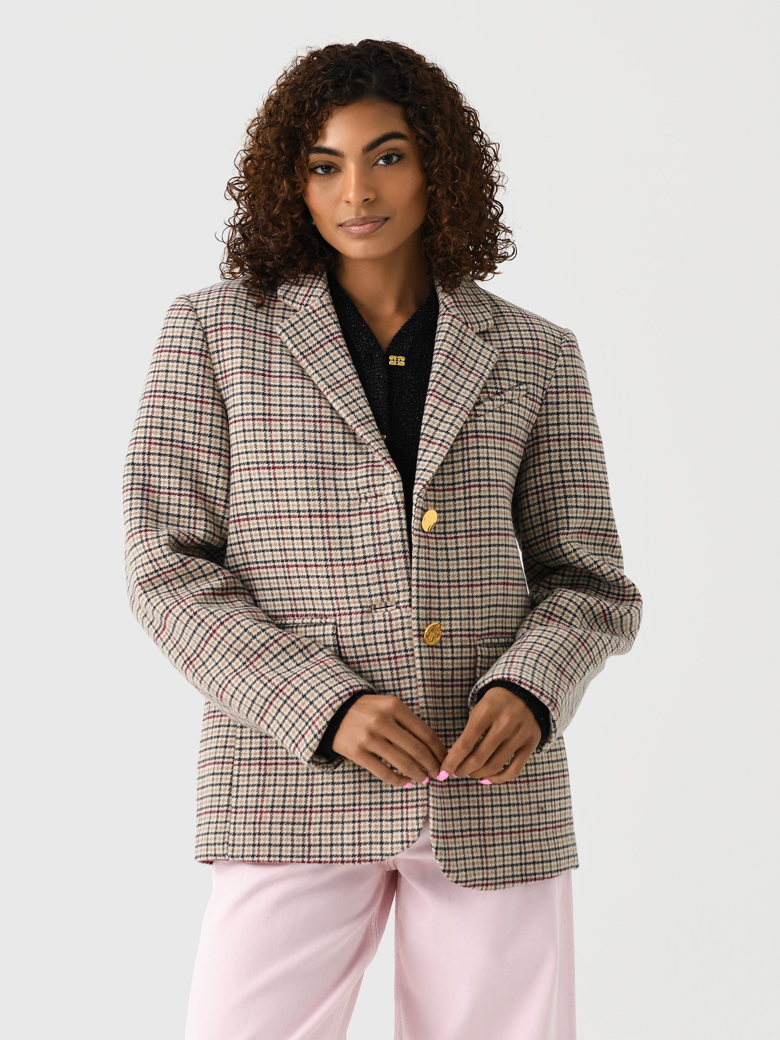 GANNI Women's Check Boxy Blazer | $595.00 | Saint Bernard