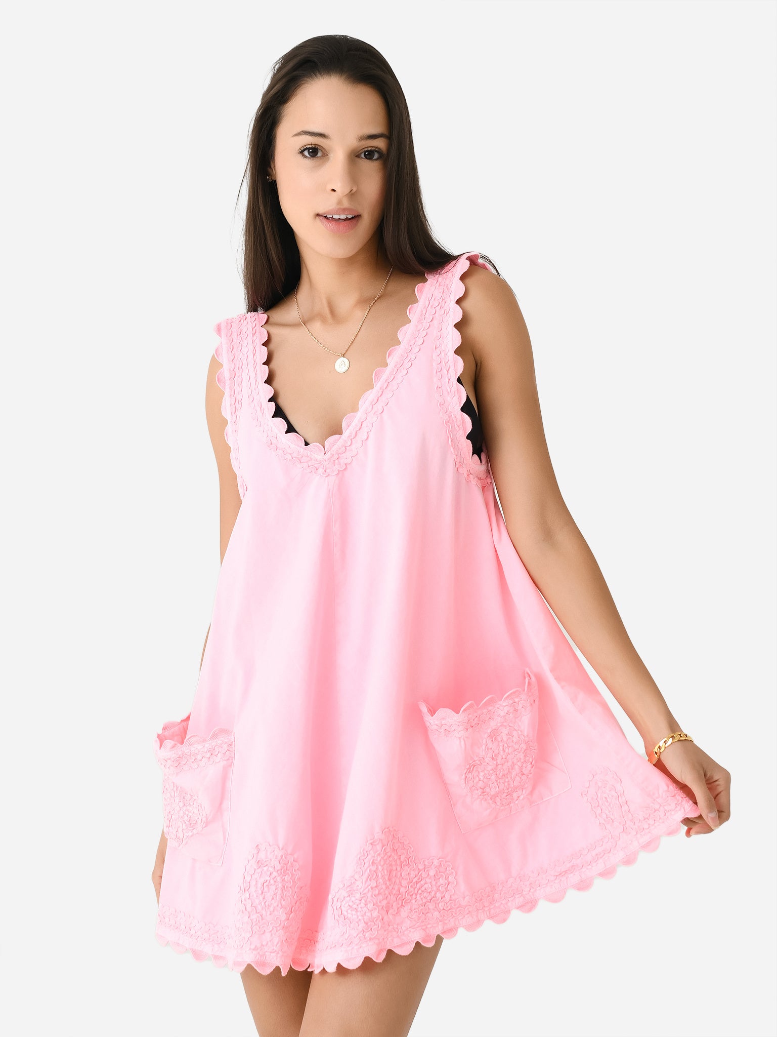 Embroidered cotton minidress in pink - Juliet Dunn