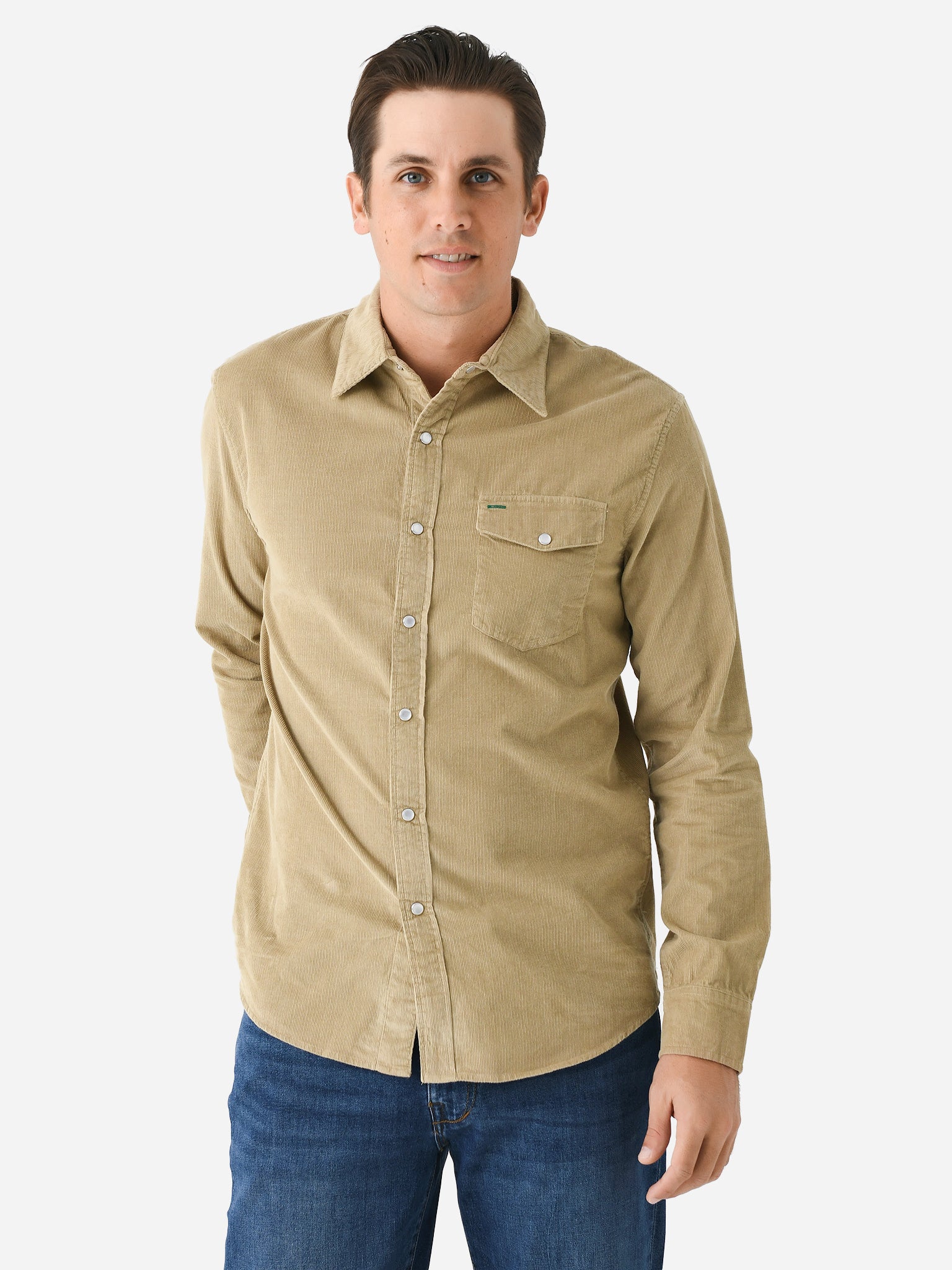 Corduroy Pearl Snap | Sand | Size: S at Criquet