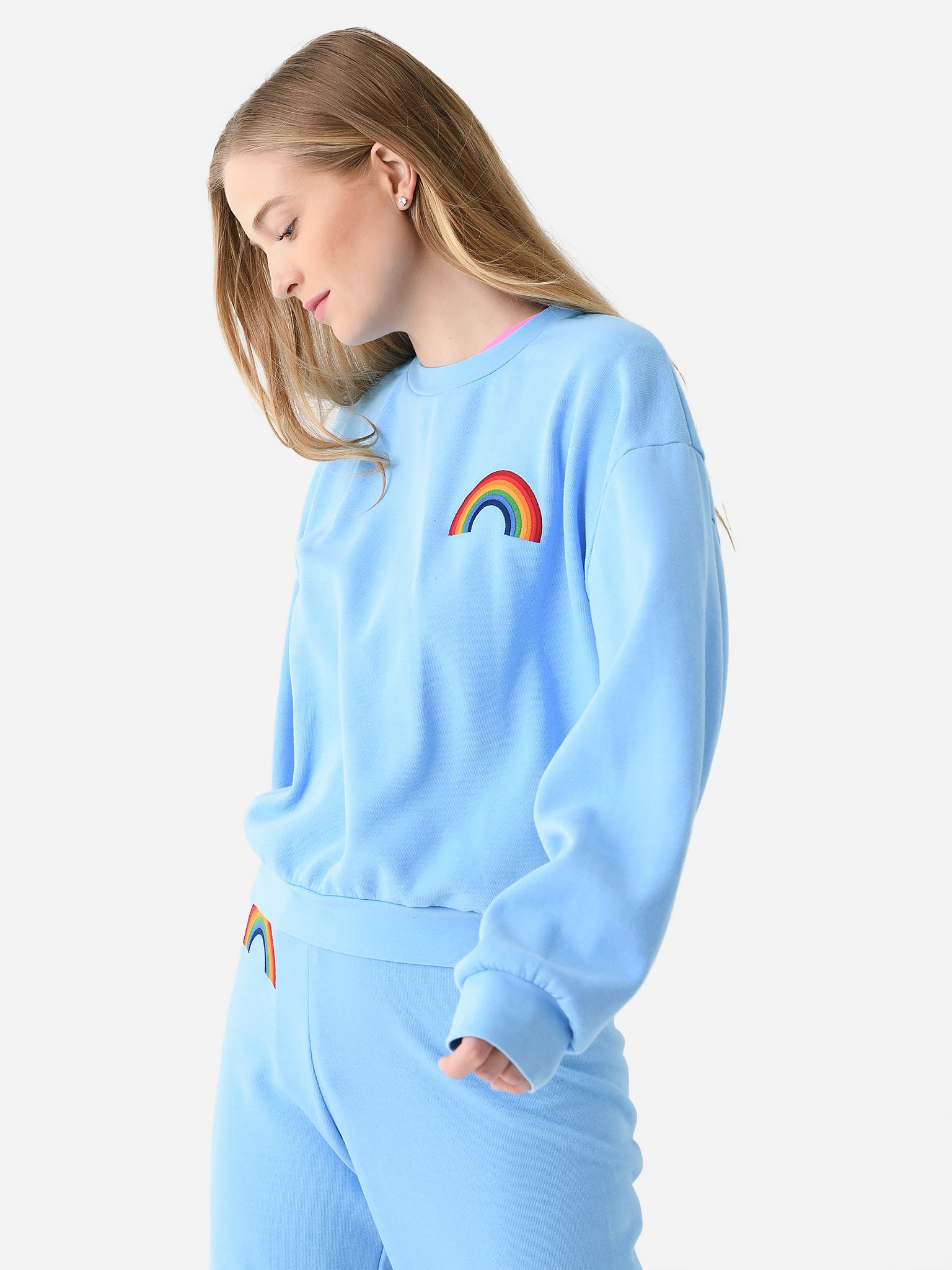 Aviator Nation Women s Rainbow Embroidery Relaxed Crew Sweatshirt