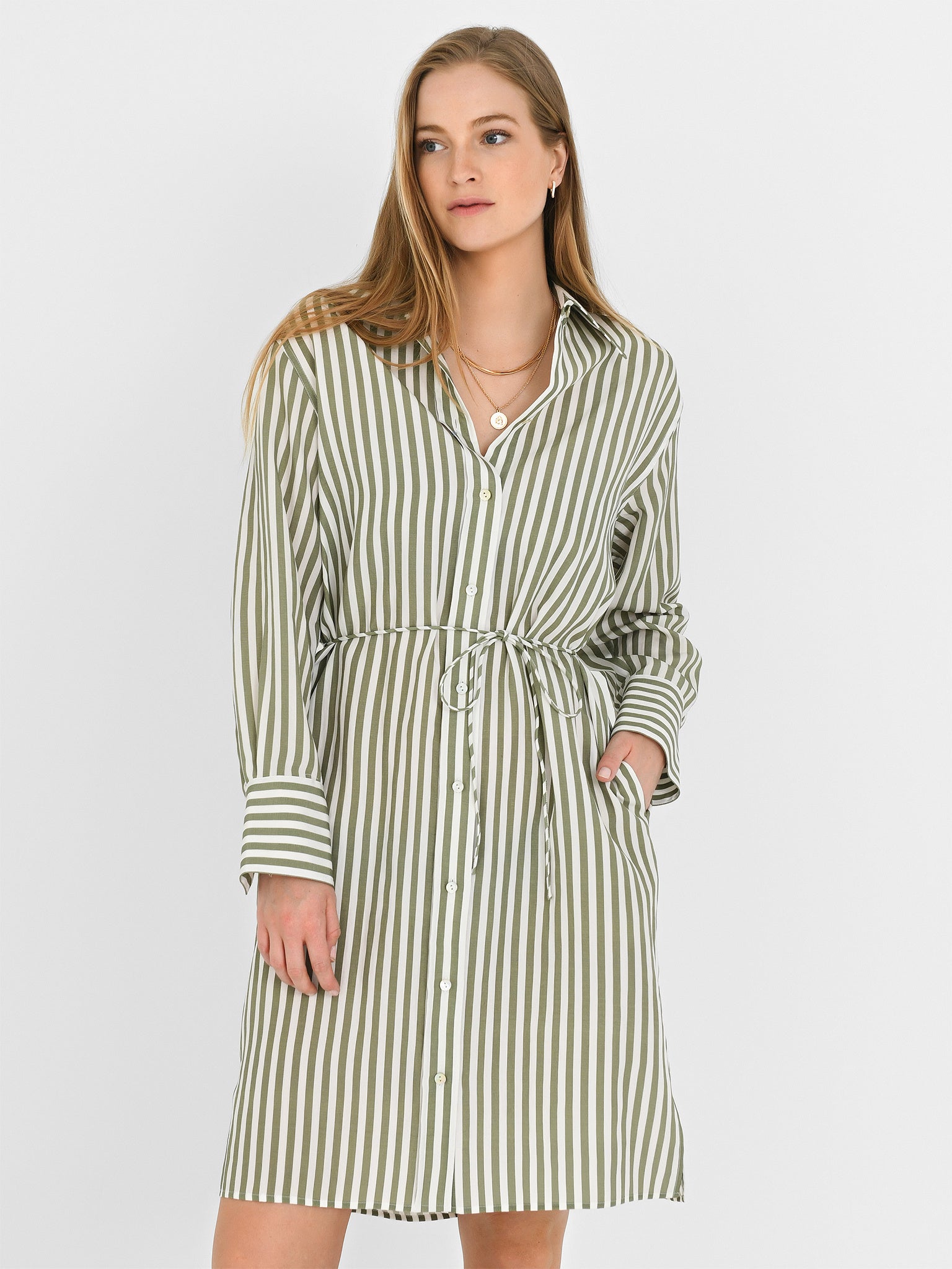 Vince Women's Striped sale Shirred Dress - Coastal/Sandshell XXS