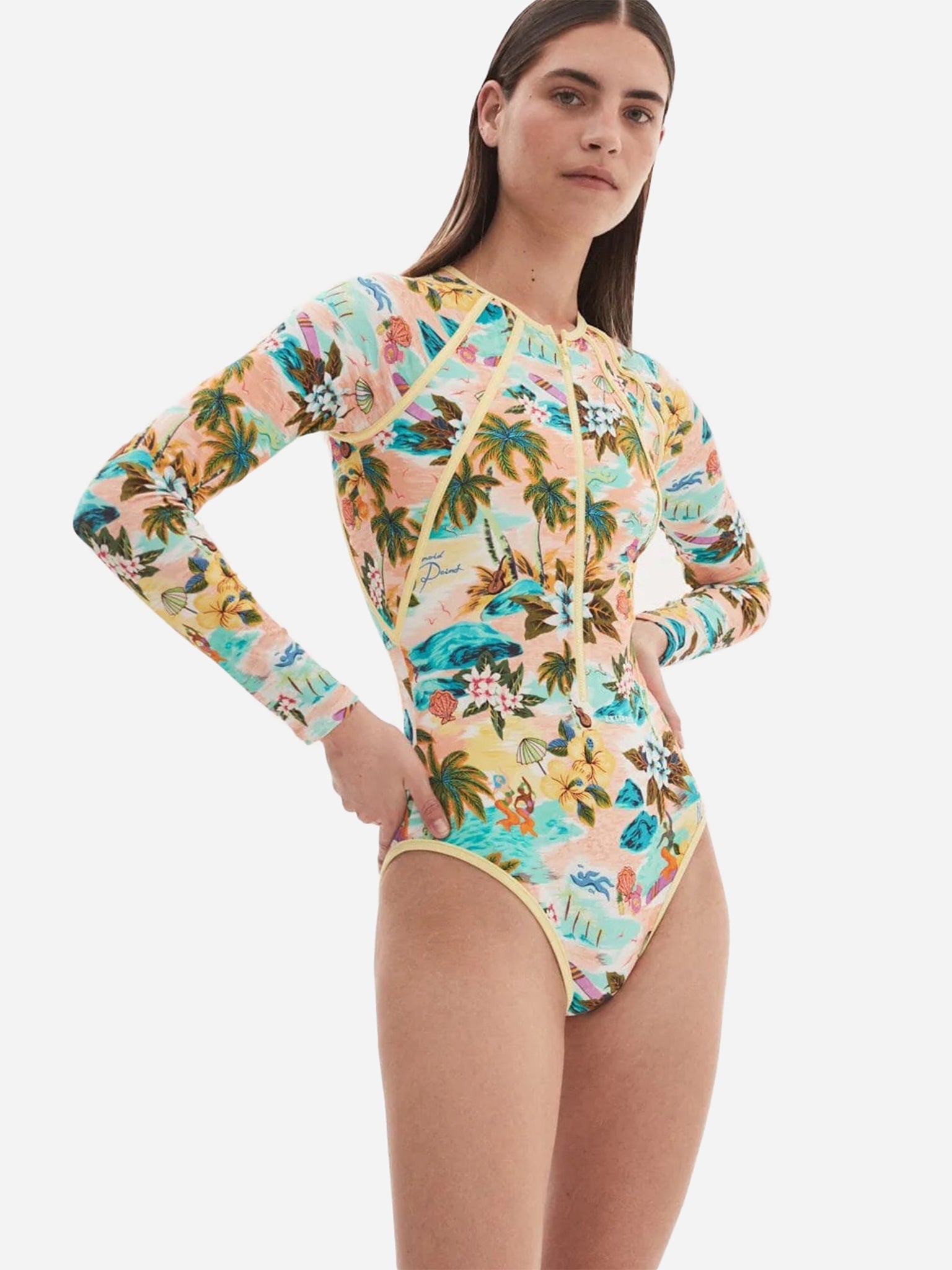 Alemais Womens Mermaid Point Long Sleeve One Piece Swimsuit 