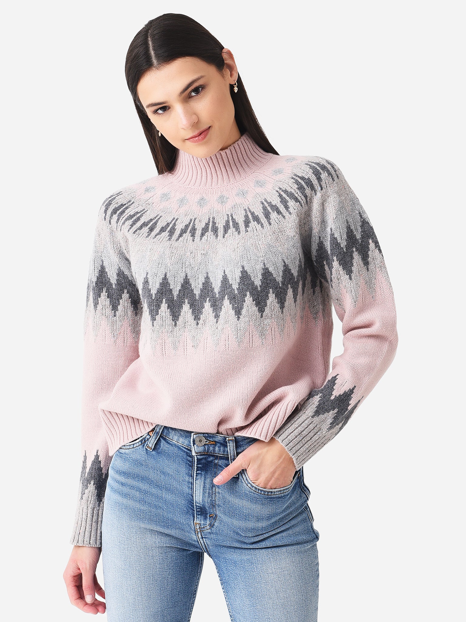 Obermeyer Gray Black Mock Neck Stripe Sweater Large shops