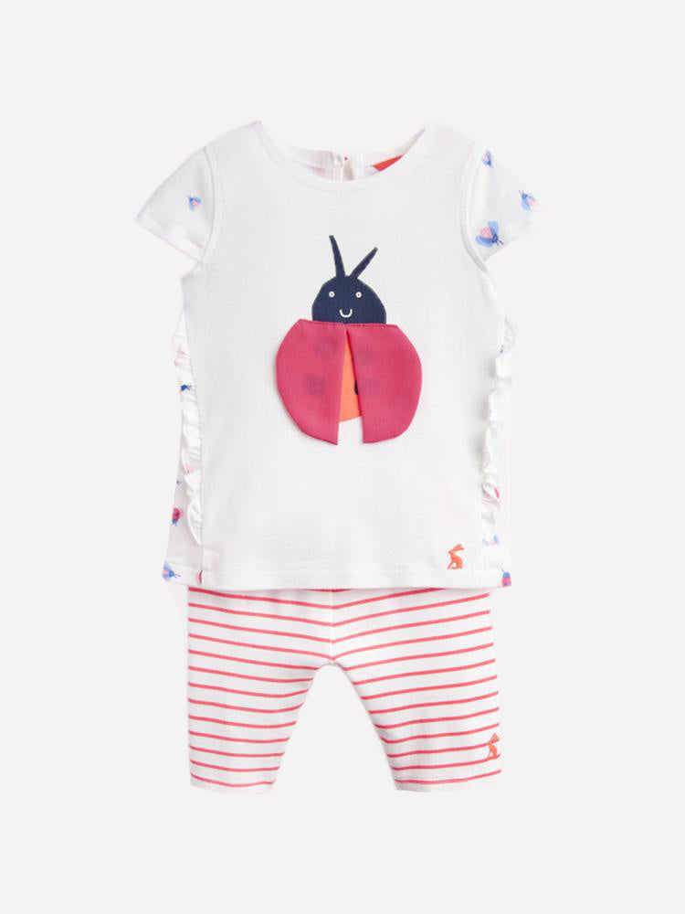 JOULES Baby Girls Fur Ball Top and Leggings Set Paula Jersey Stripe Cat  Brand New 