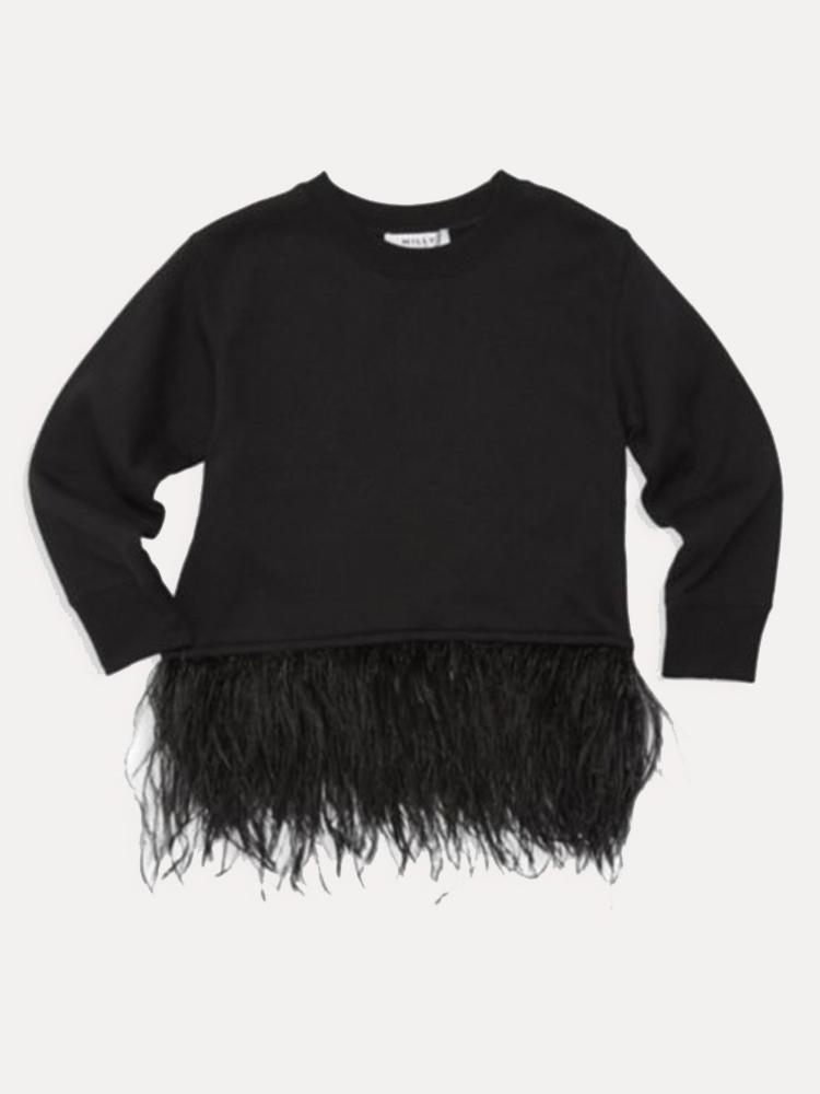 Milly Miy Feather Cuff V-Neck Sweater