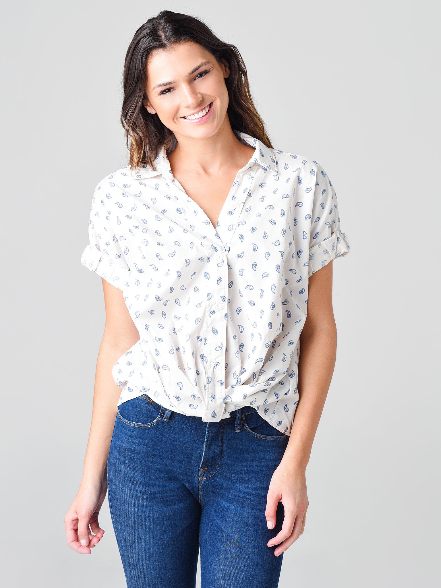 Stateside Poplin Stripe Short Sleeve Front Twist Shirt