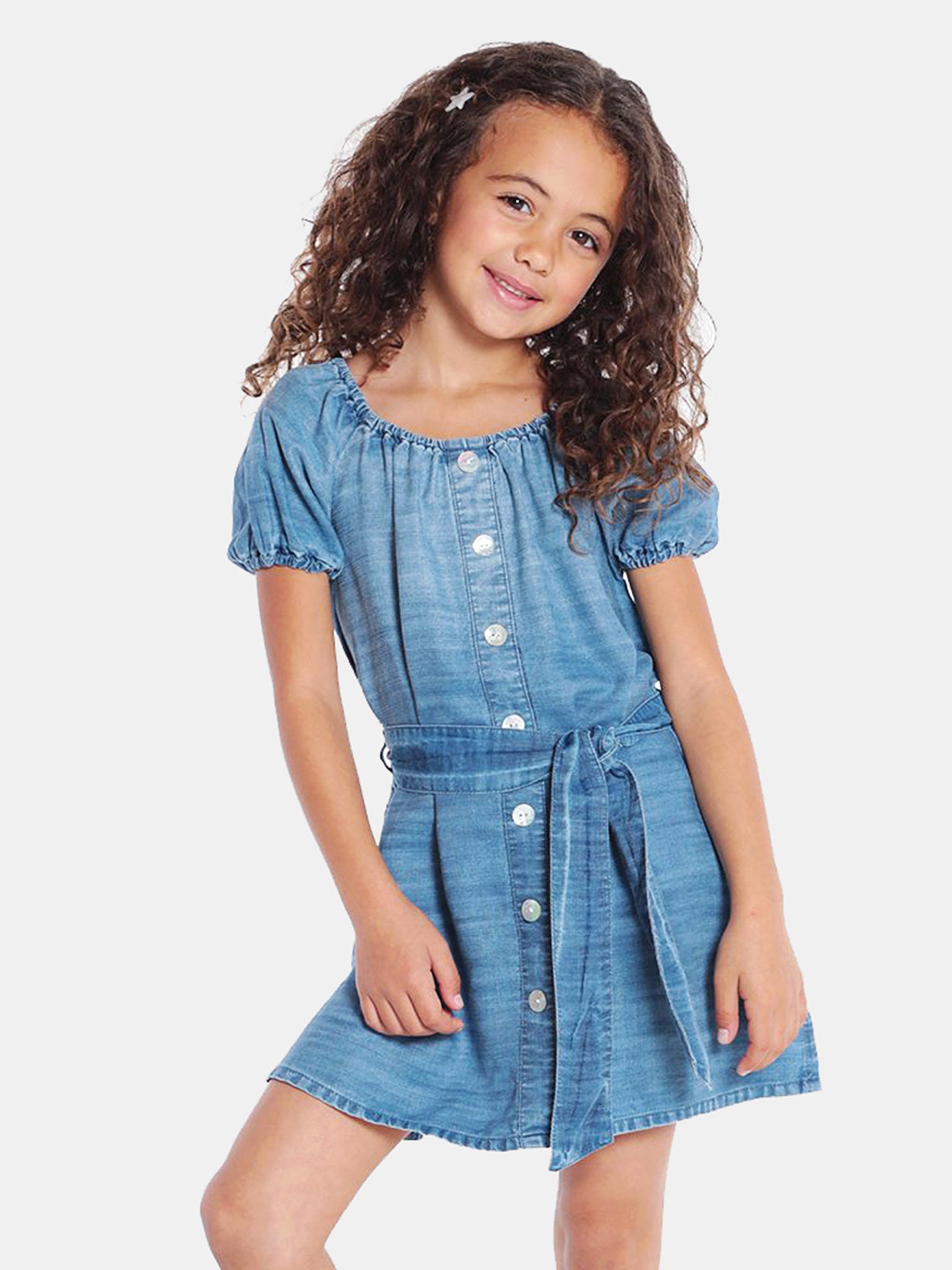 Bella Dahl Girls Puff Sleeve Button Front Dress