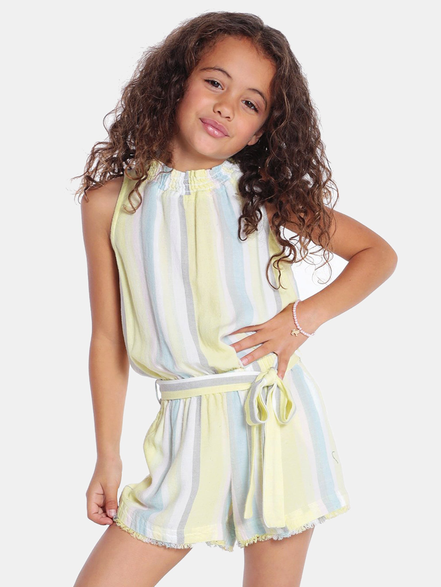 Bella Dahl Girls Smock Neck Romper With Fray