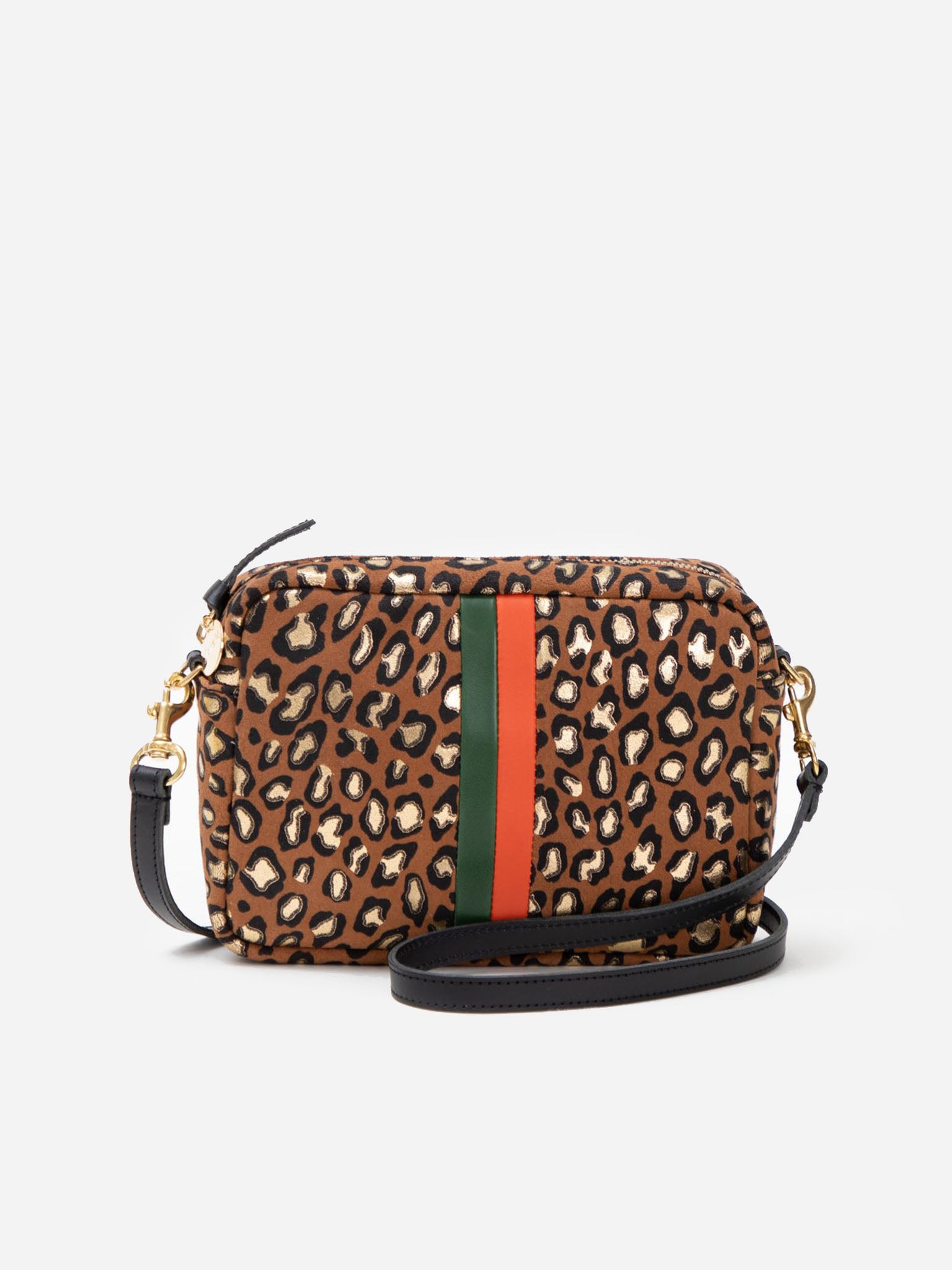 Clare V. Midi Sac Leopard Print Leather Crossbody Bag in Black