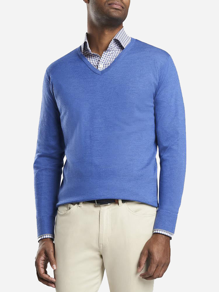 PETER MILLAR Sky Blue Silk V-Neck shops Sweater Mens Size M