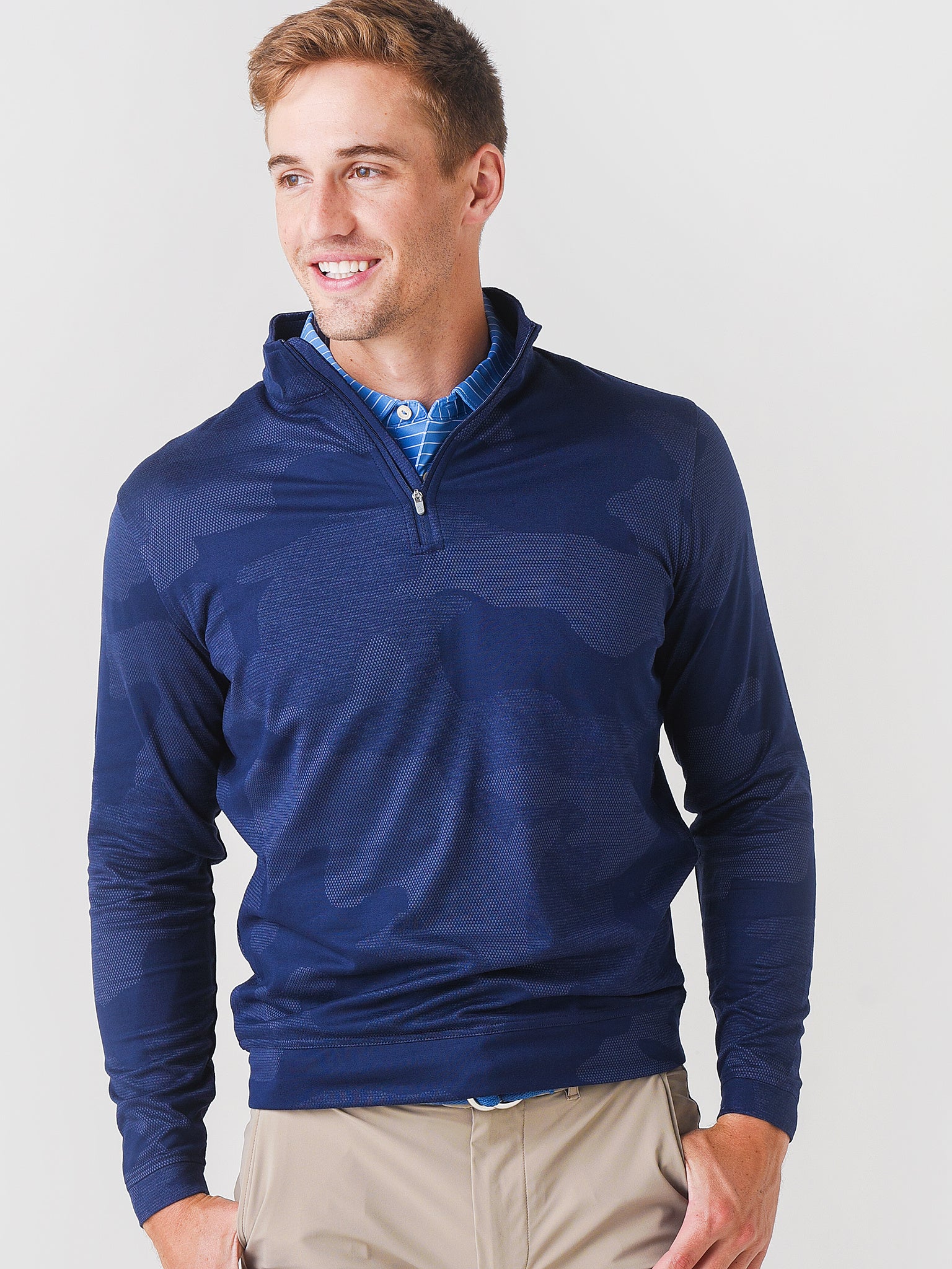 Peter Millar Crown Sport Blue Long Sleeve Golf Shirt Pullover 1/4 Zip  Medium