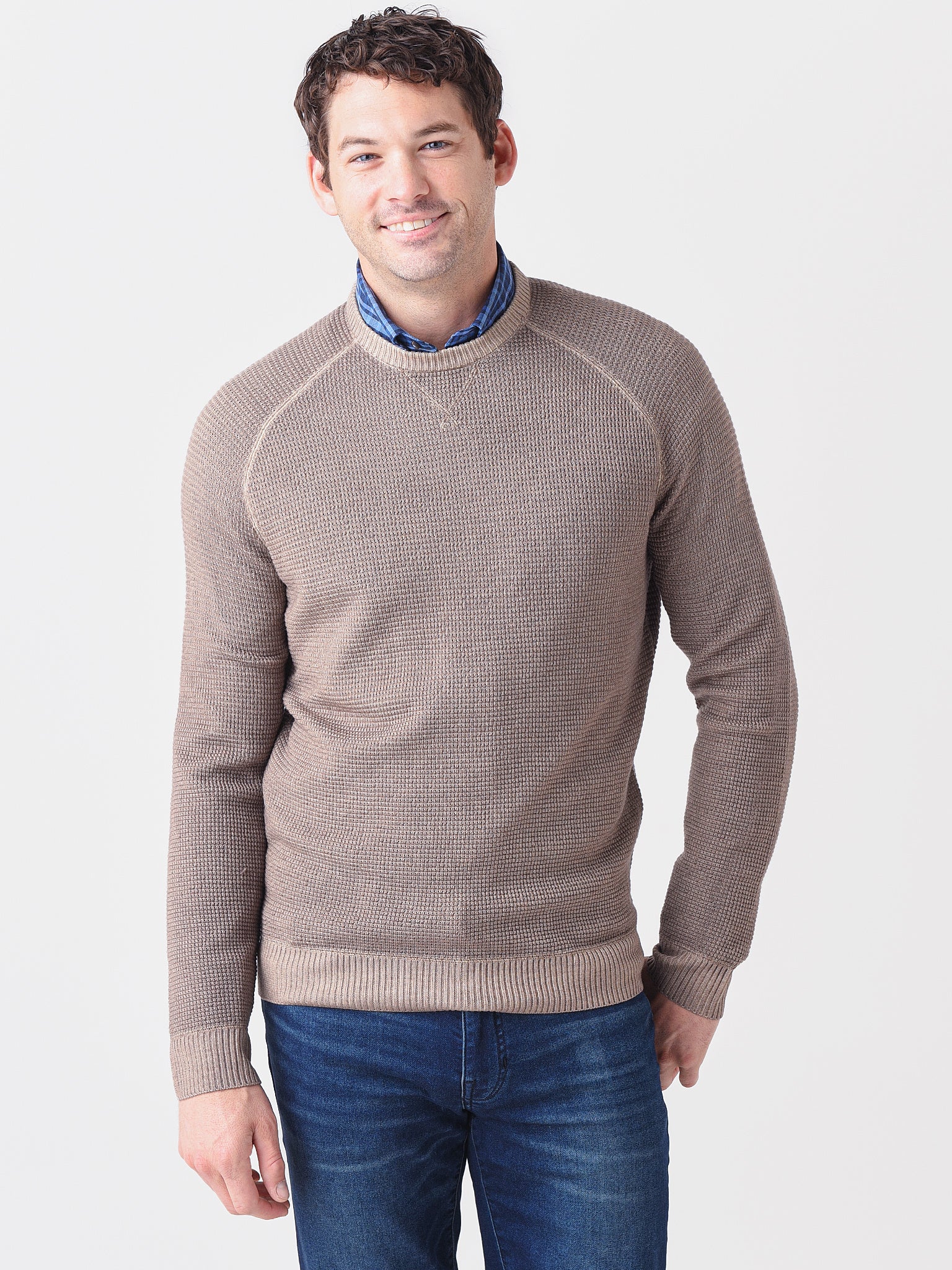 Peter Millar Crown Men's Garment Dyed Waffle Raglan Crew