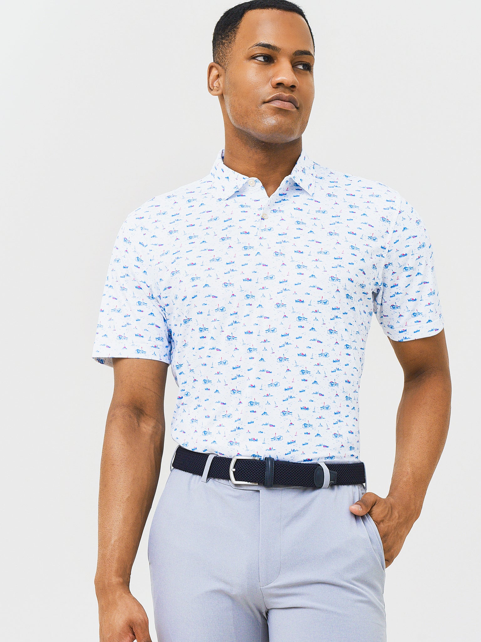 Men's Millar Printed Crown Short Sleeve Polo, PETER MILLAR