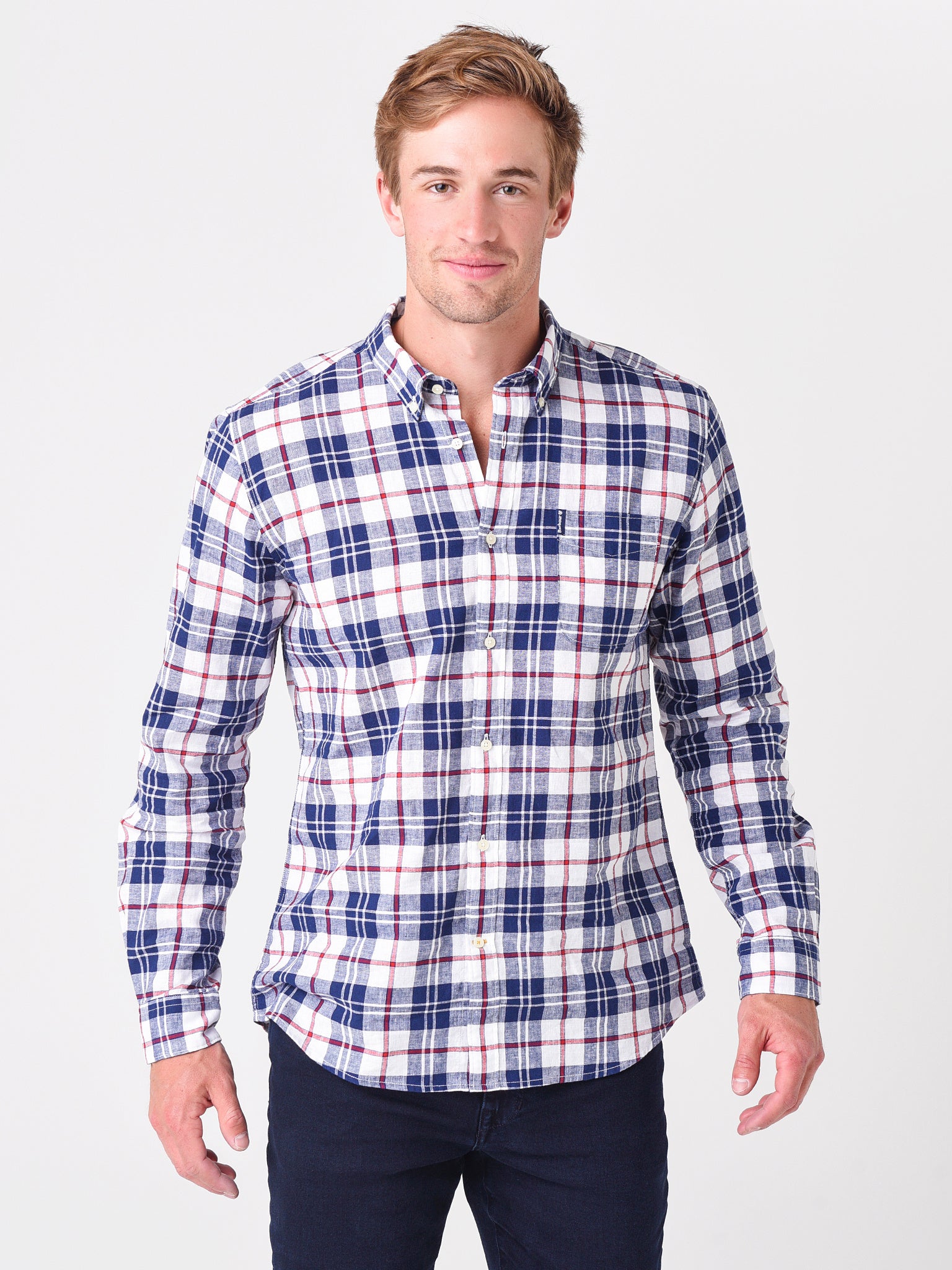 BARBOUR / TARTAN CHECKED MIX BUTTON LONG SLEEVE SHIRT-