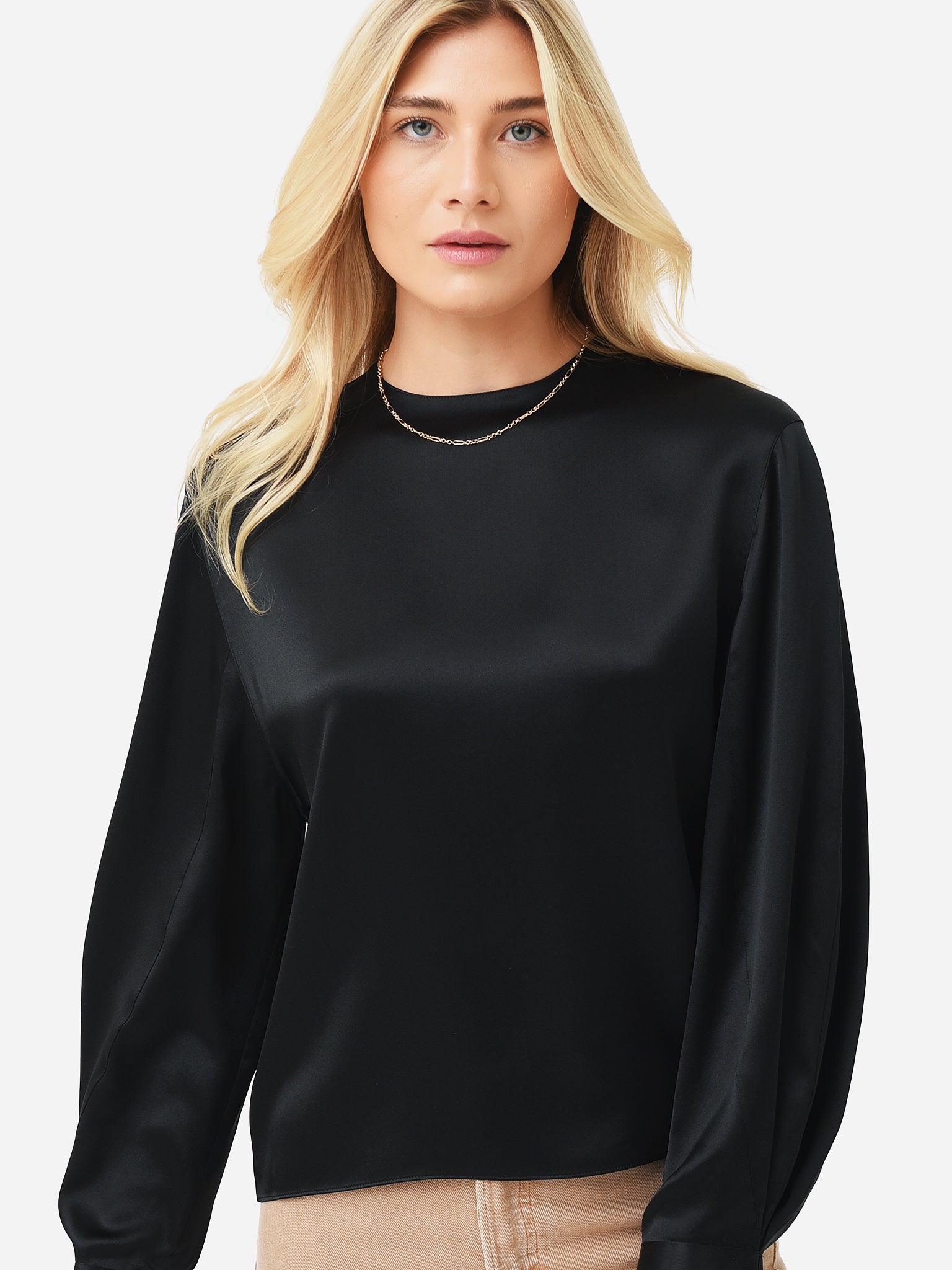 Vince Women's Pleated Cuff Crew Neck Blouse