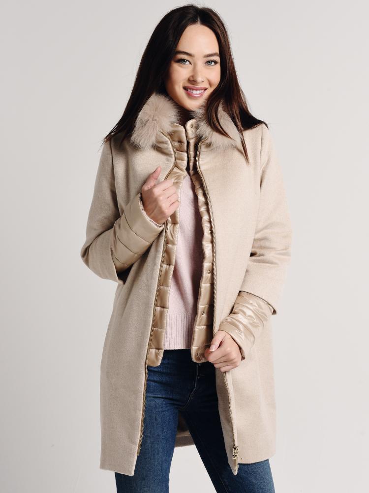 Herno Women's Cashmere Cocoon Coat with Removable Sleeves and Windgaur –