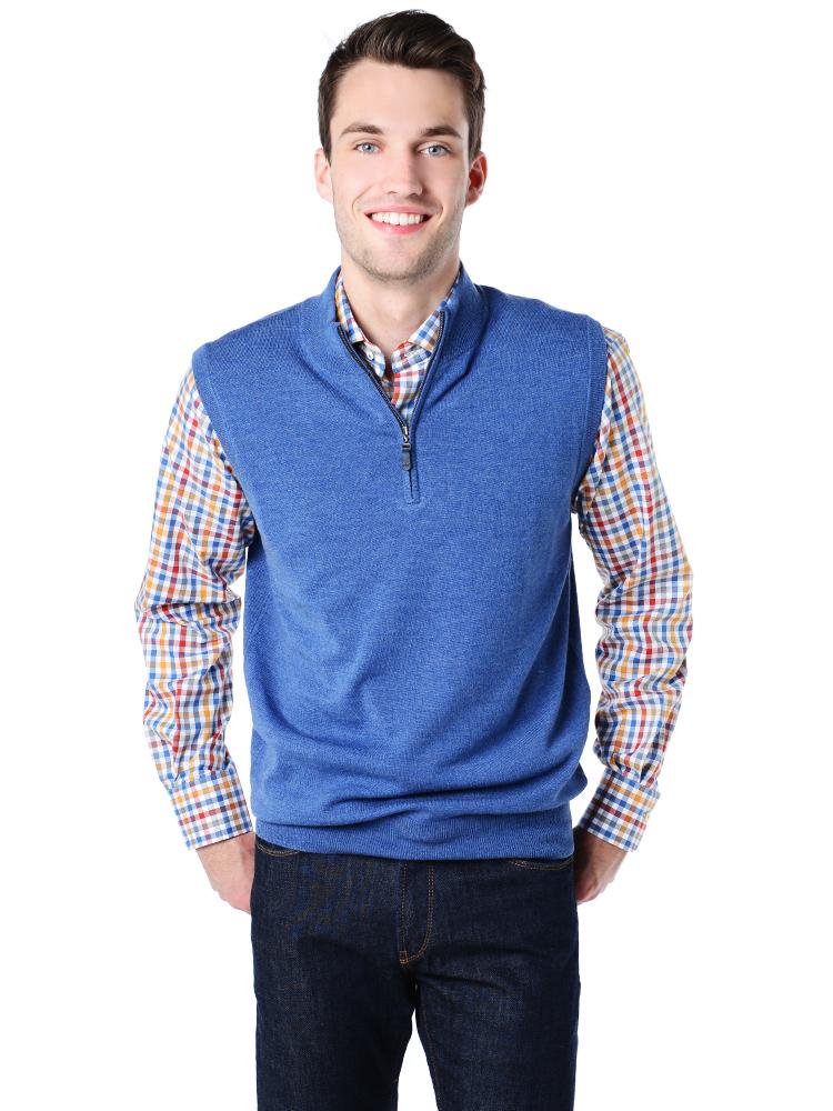 Beautiful Blue Peter Millar Quarter Zip 100% 2024 Merino Wool Sweater Vest Size XL