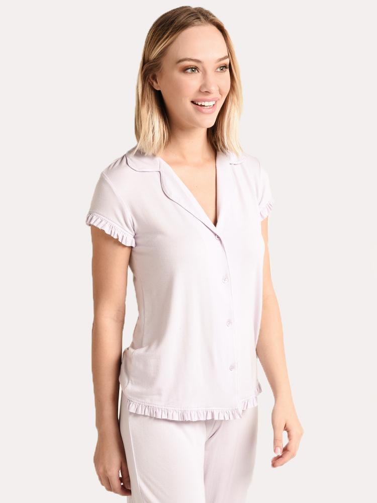 Women's Short Sleeve Pajama Set in Fog with Cloud Trim