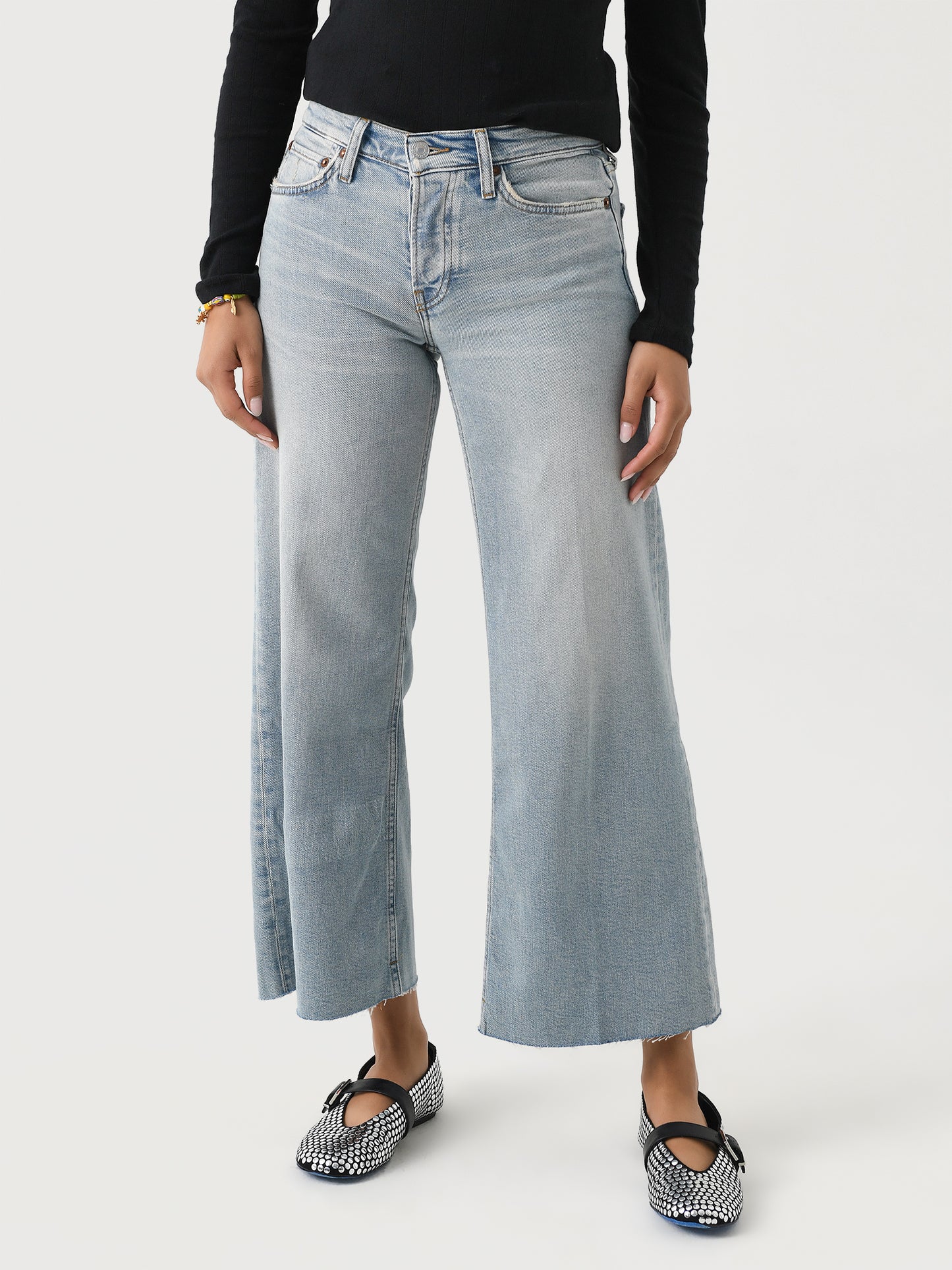 Re/Done Women's Mid Rise Wide Leg Crop Jean