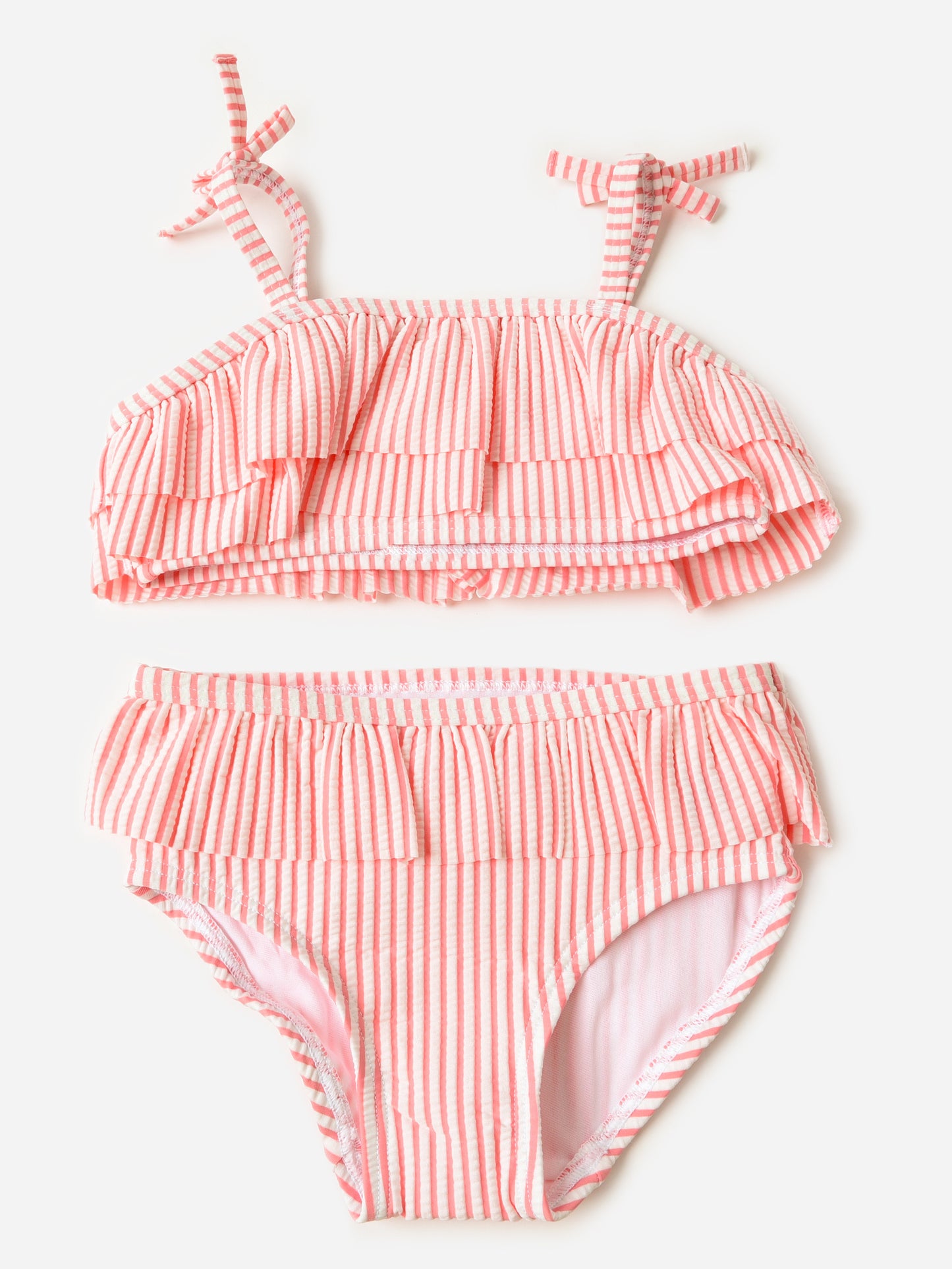 Rufflebutts Girls' Seersucker Bow Ruffle Bikini Set