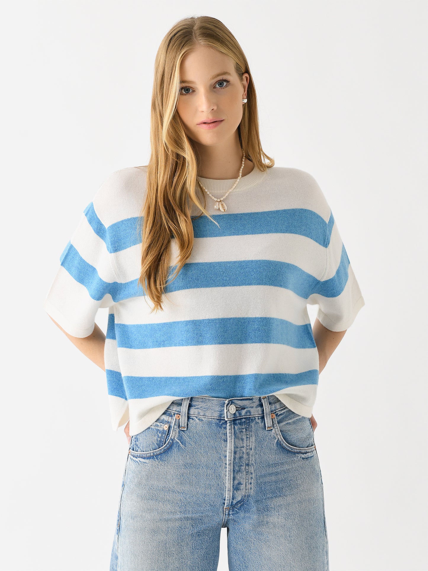 White + Warren Women's Cashmere Striped Easy Tee