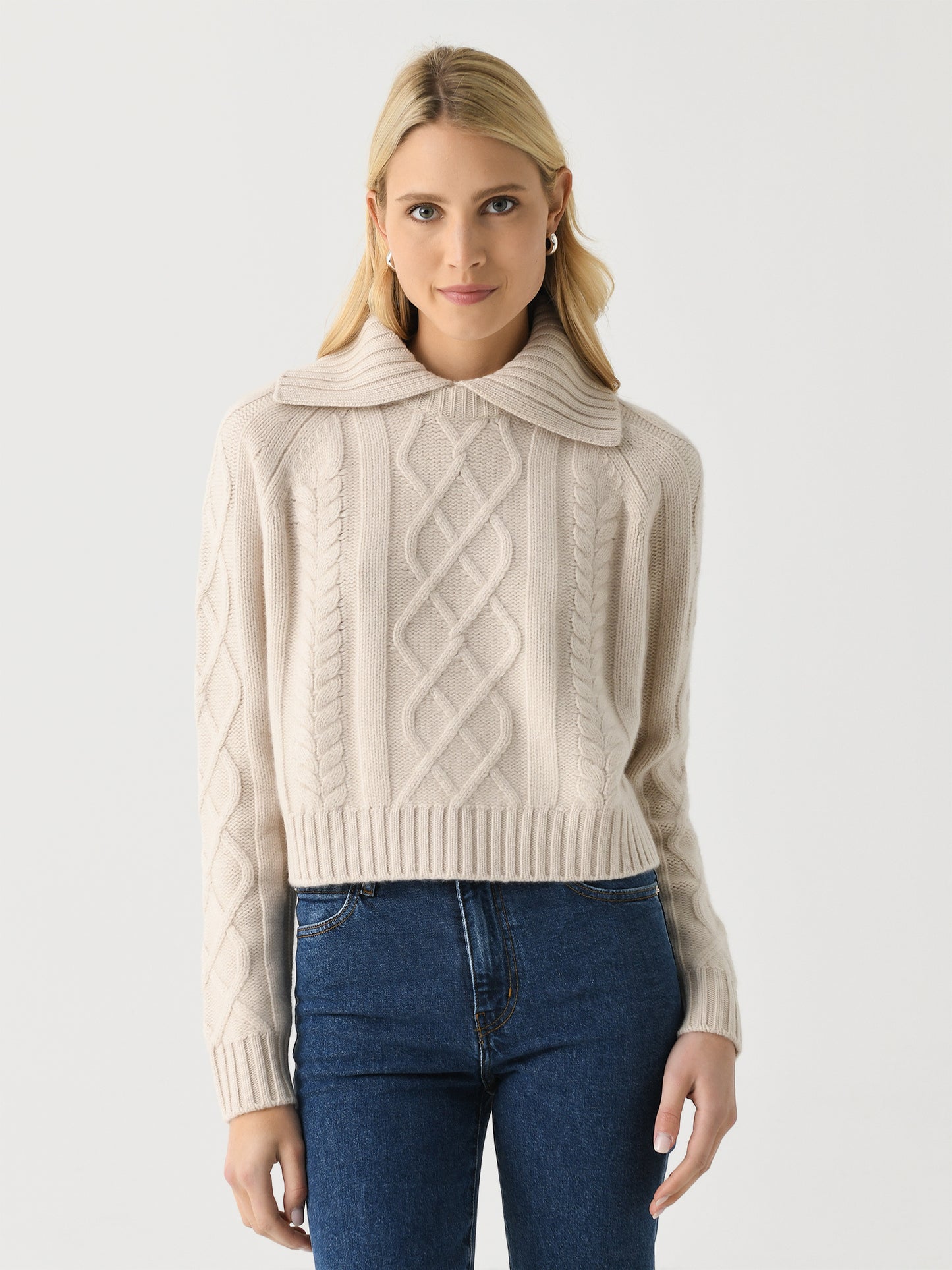 White + Warren Women's Cashmere Luxe Cable Collar Crewneck