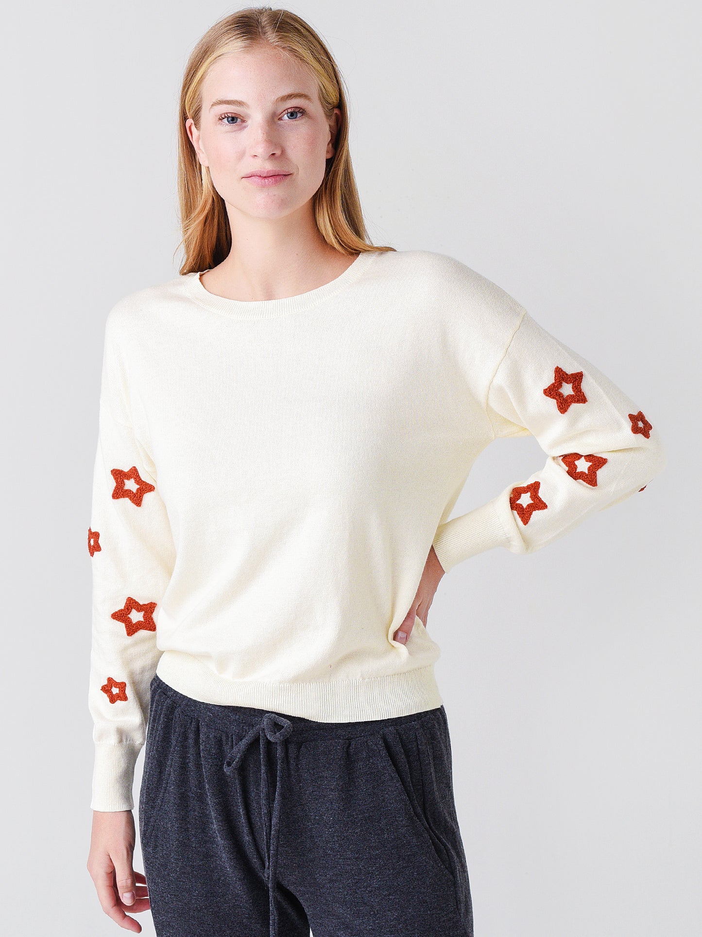 J Society Women's Cotton Sweater w/ Star Sleeve