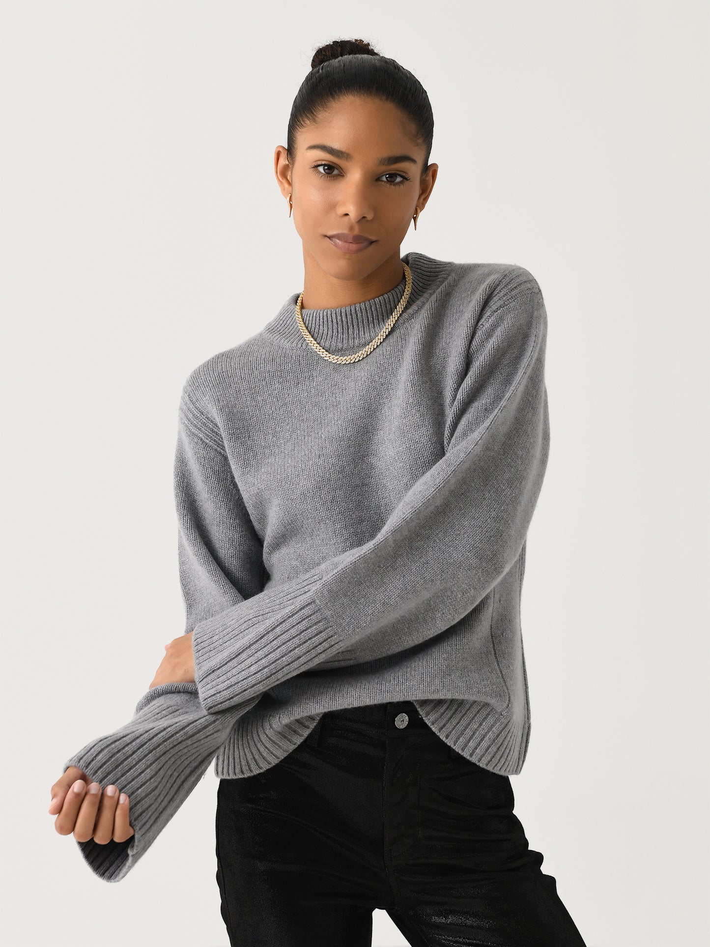 White + Warren Women's Merino Cashmere Waisted Crewneck