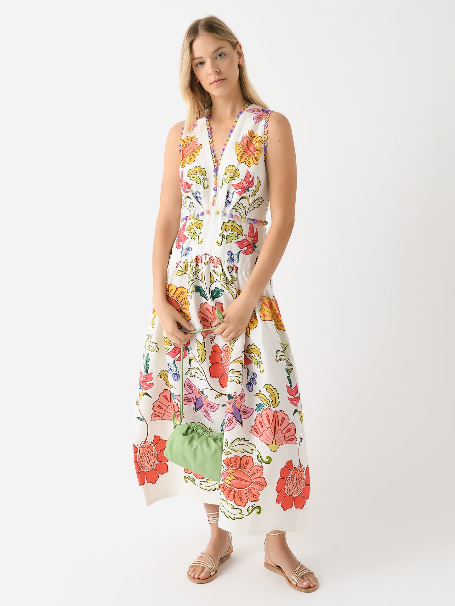 Farm Rio Women's Floral Insects V-Neckline Sleeveless Maxi Dress