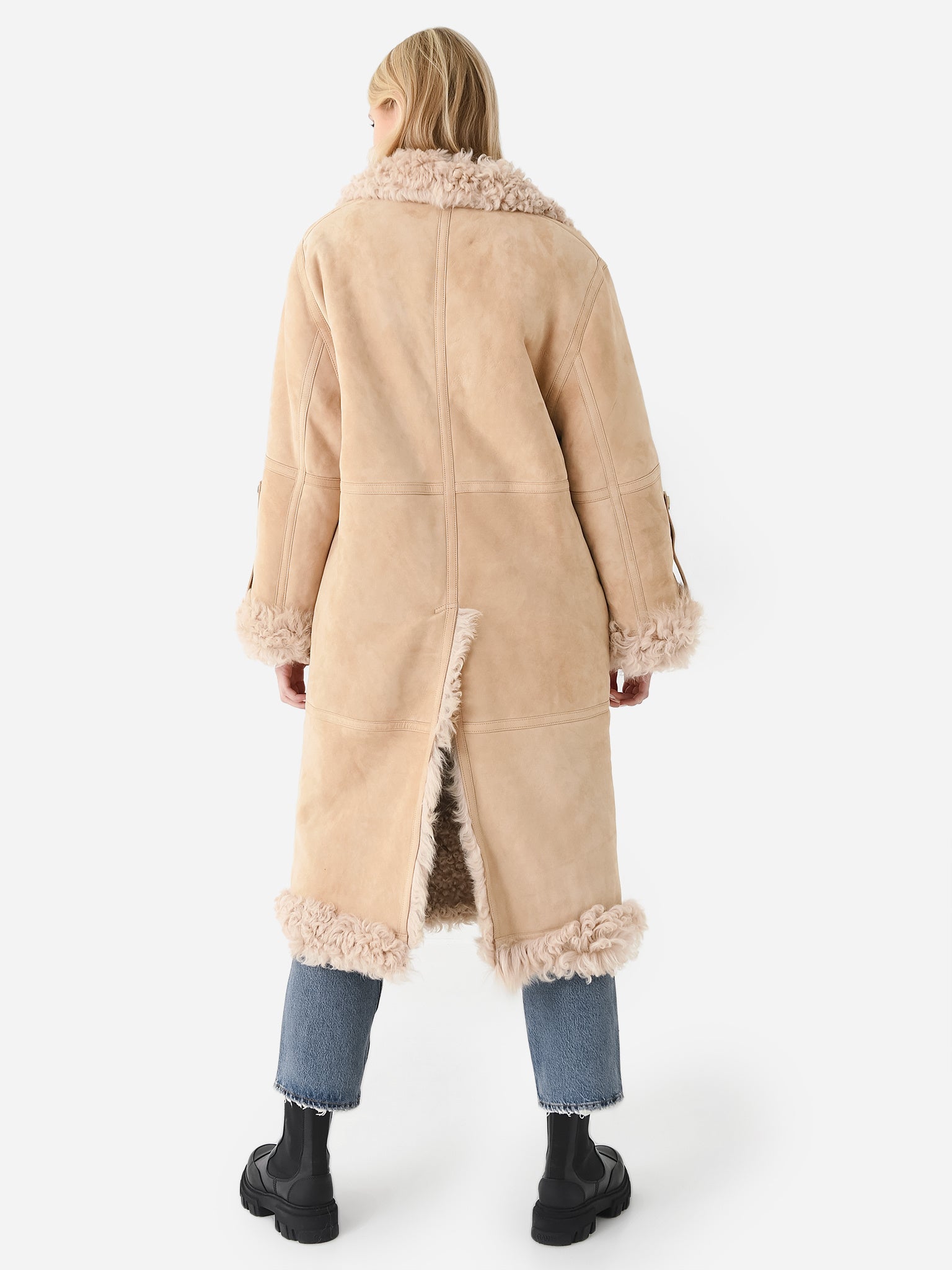 Long shearling coat on sale womens