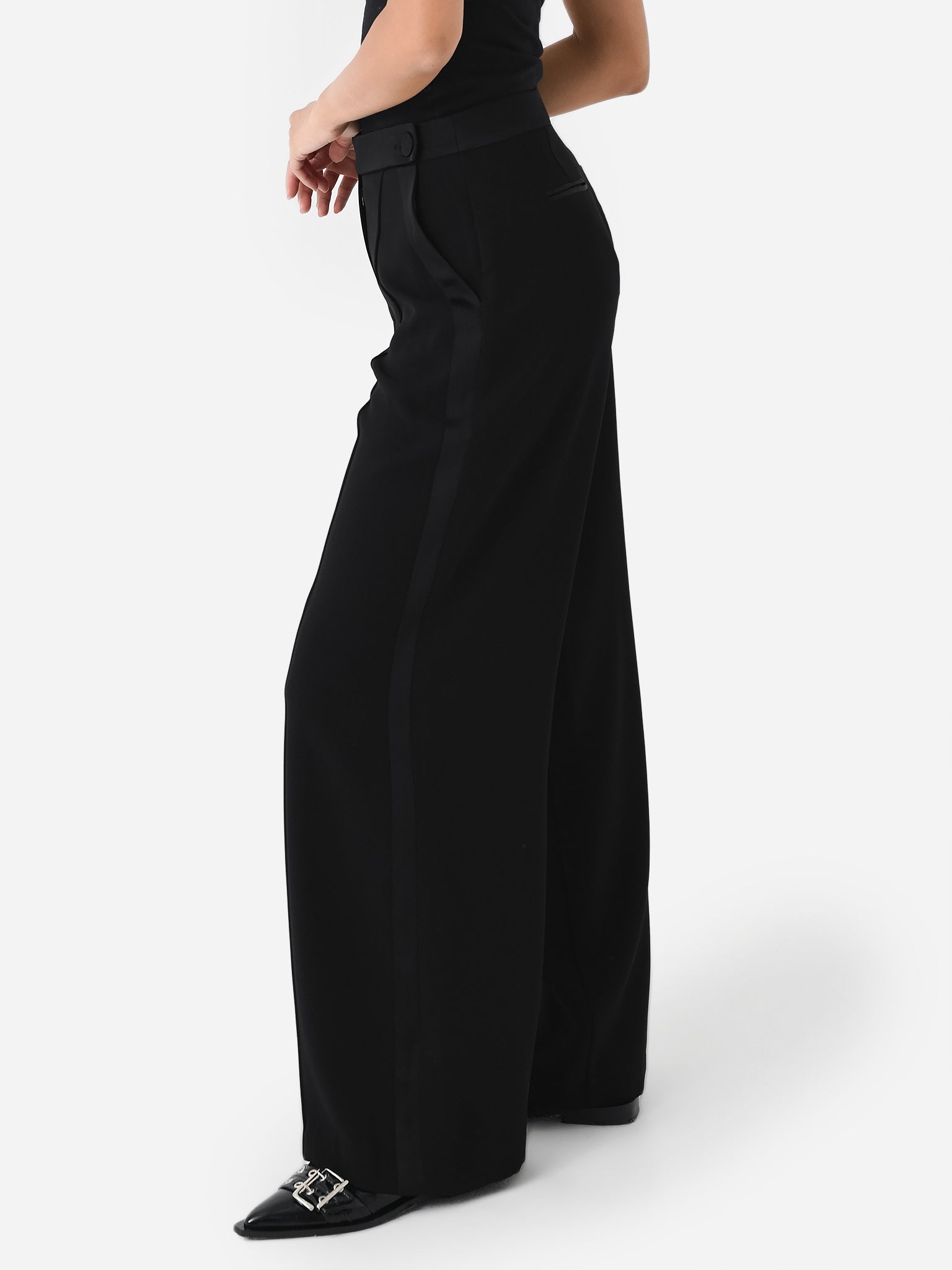 Black Slim-cut wool-crepe tuxedo trousers | Saint Laurent | MATCHES UK