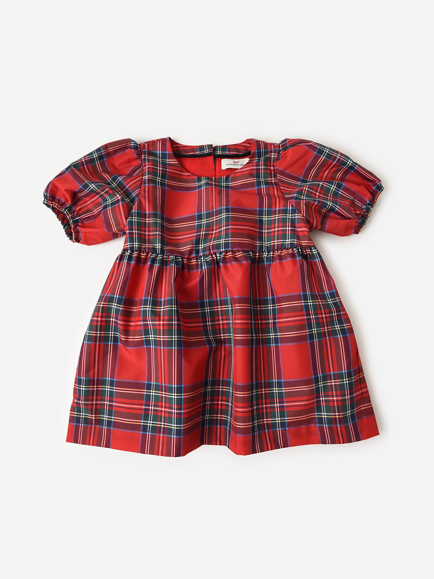 Vineyard Vines Girls' Taffeta Puff Sleeve Tartan Dress