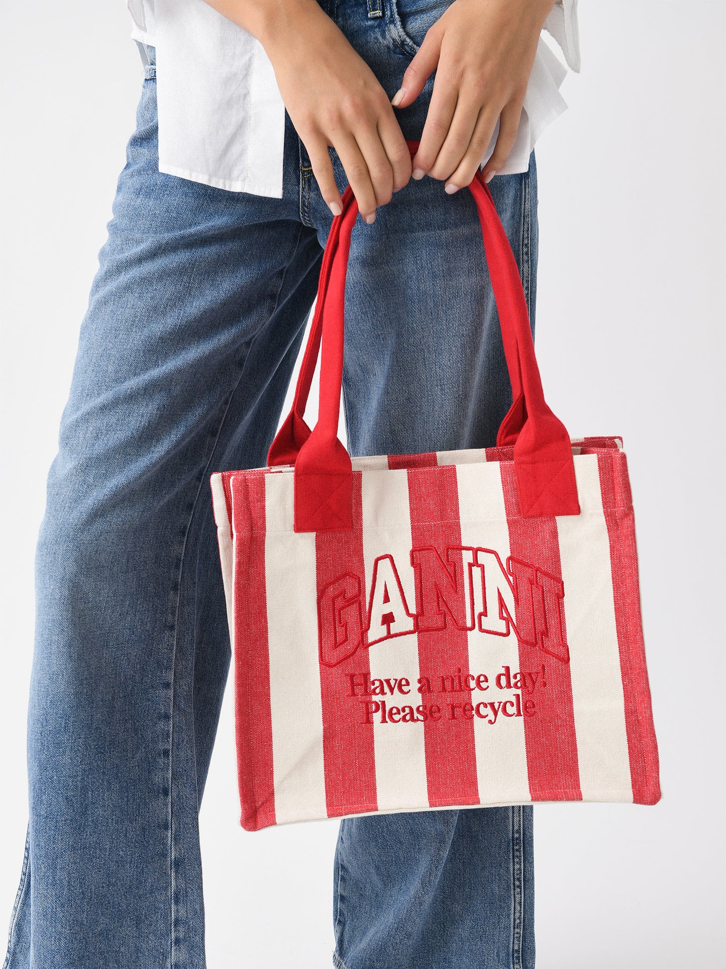 GANNI Large Striped Easy Shopper Tote