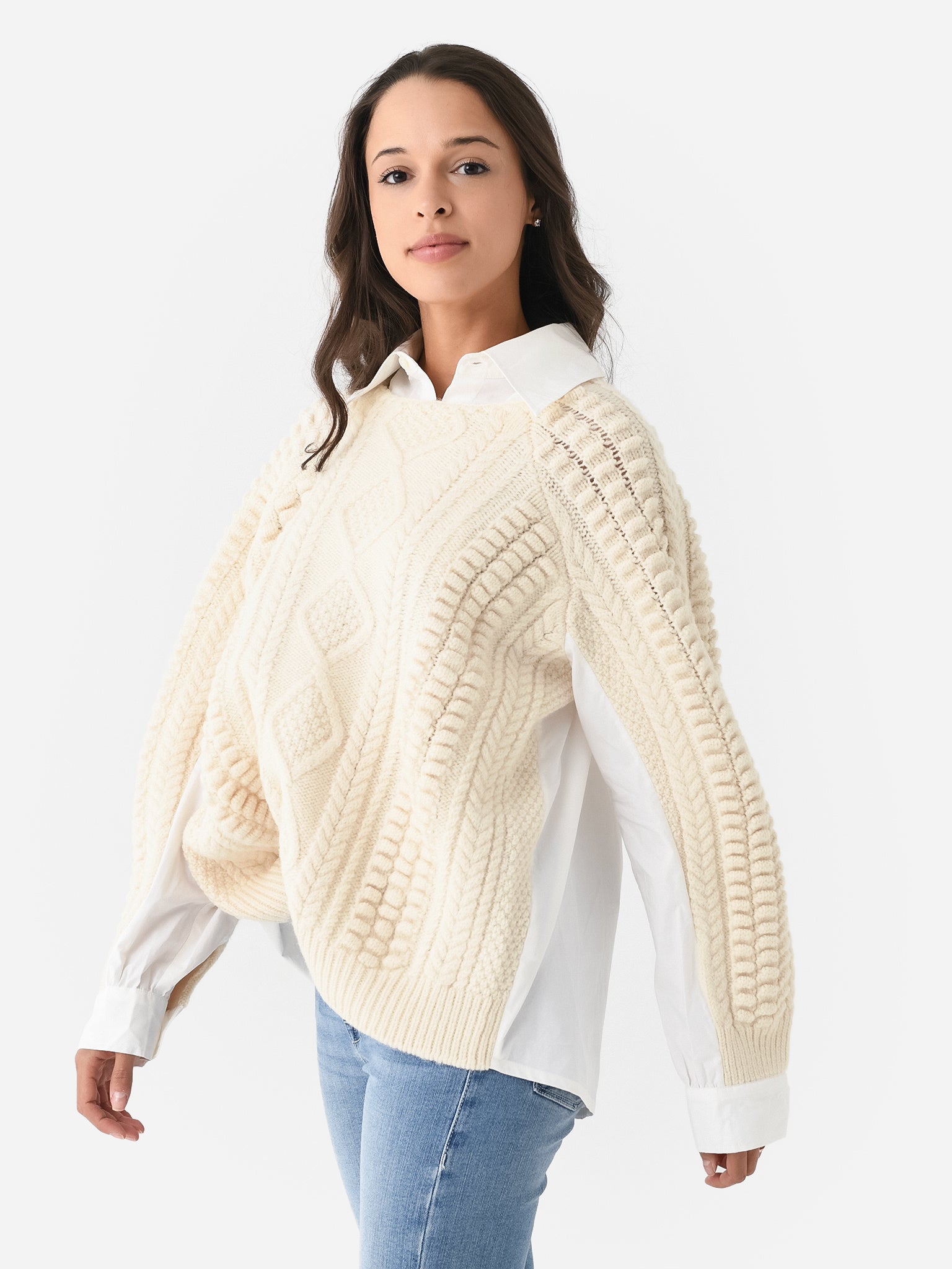 SEA Women's Leni Fisherman Cable Combo Sweater