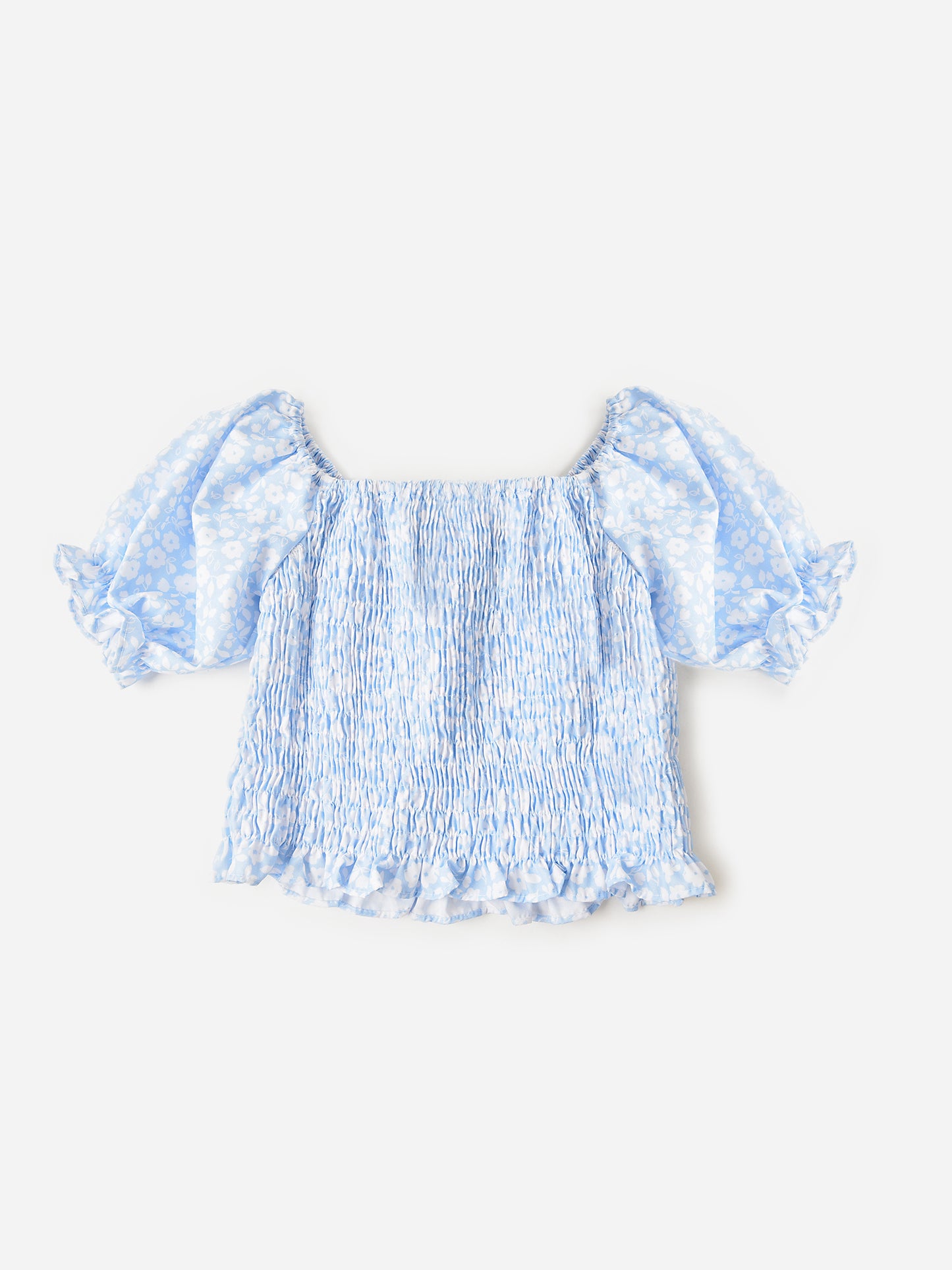 Be Elizabeth Girls' Smocked Puff Sleeve Floral Top