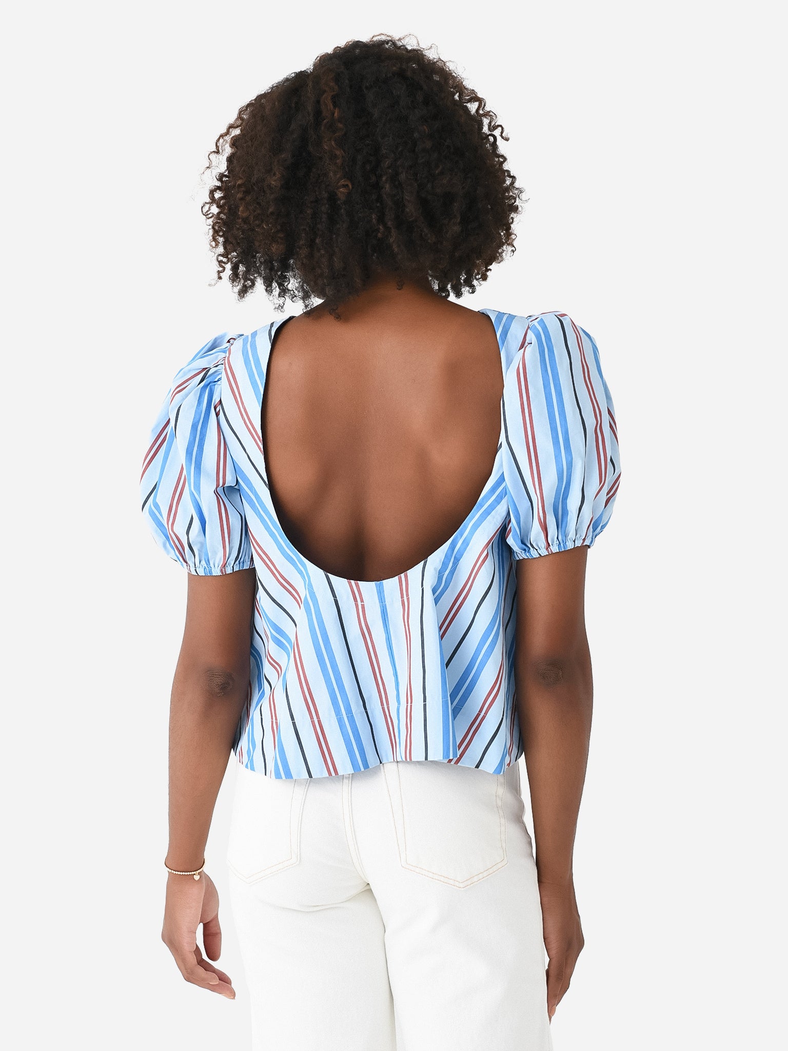 GANNI Women's Stripe Cotton Open Back Top