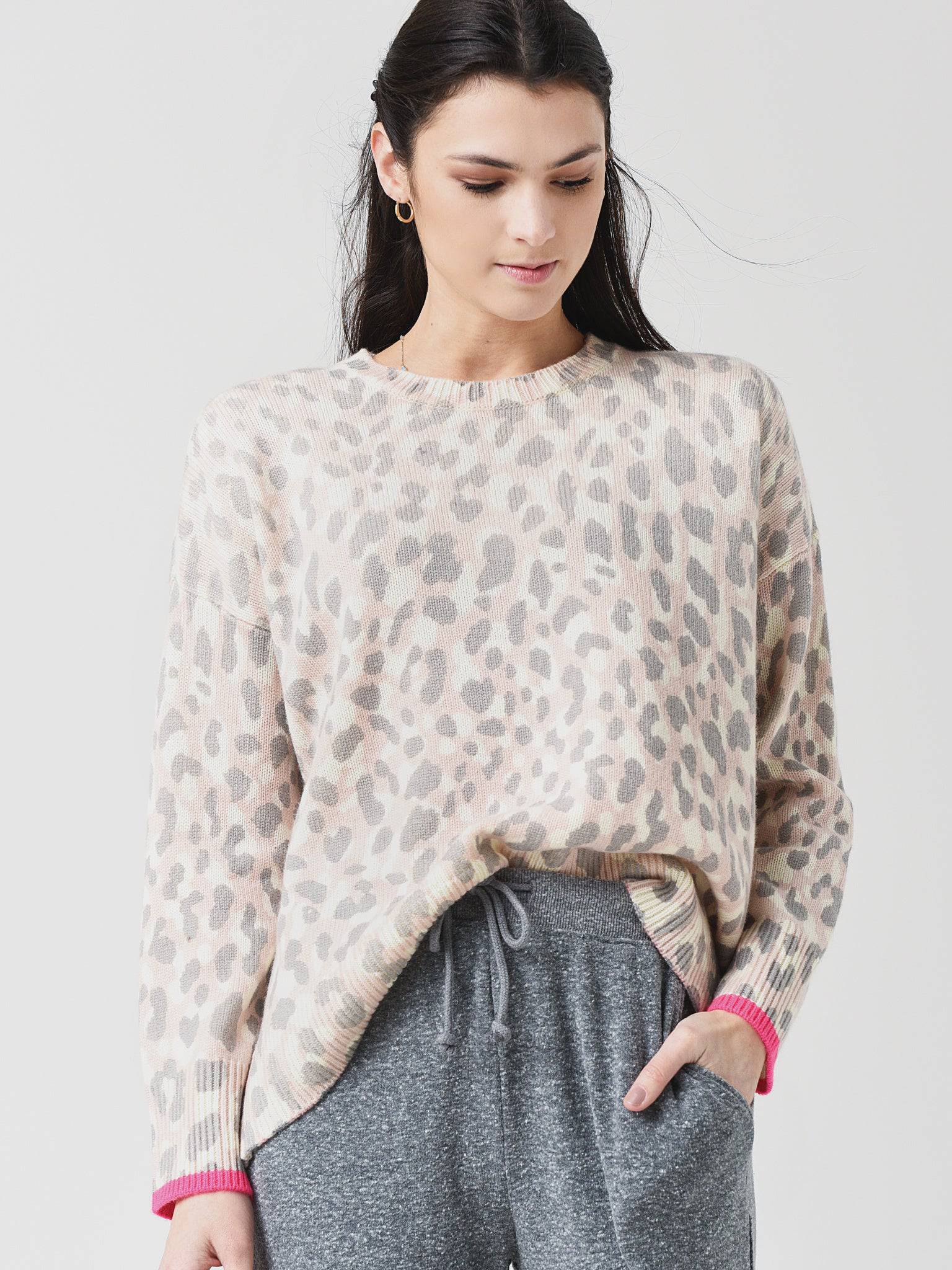 Sundry Sweater Women’s 0 (XS) Gray Leopard Peplum Hem selling NWT