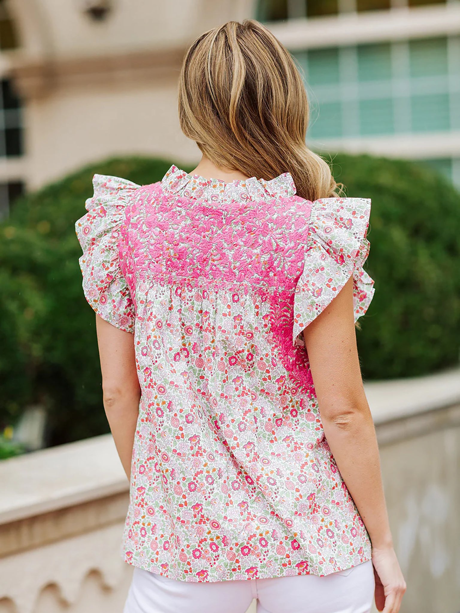 J. Marie Rhode Ruffle Strap Midi Dress - White & Pink