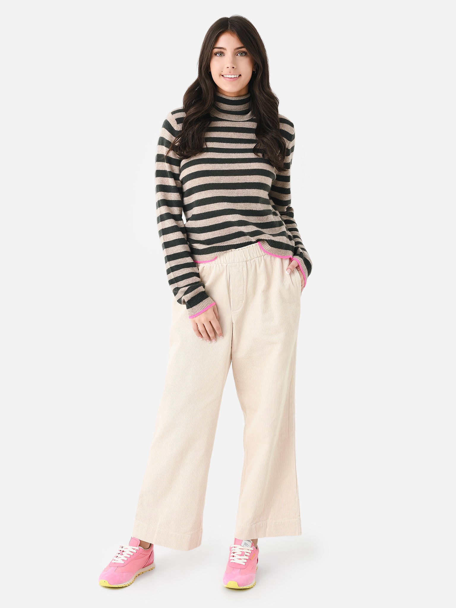 Women's Cashmere Striped Wide Leg Trousers