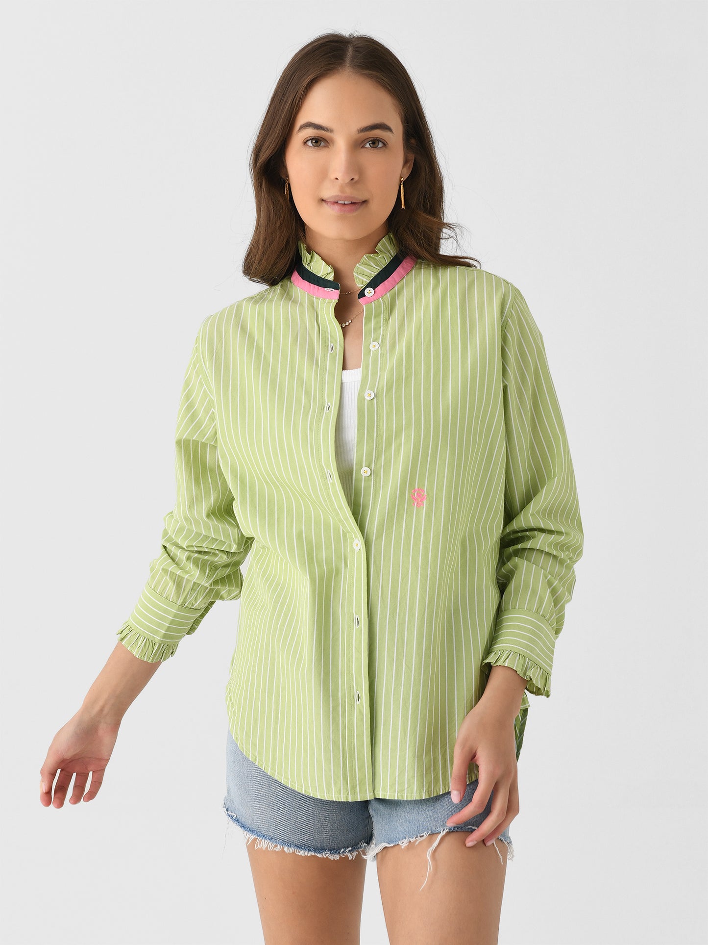 Kerri Rosenthal Women's Mia Stripe Ruffle Shirt