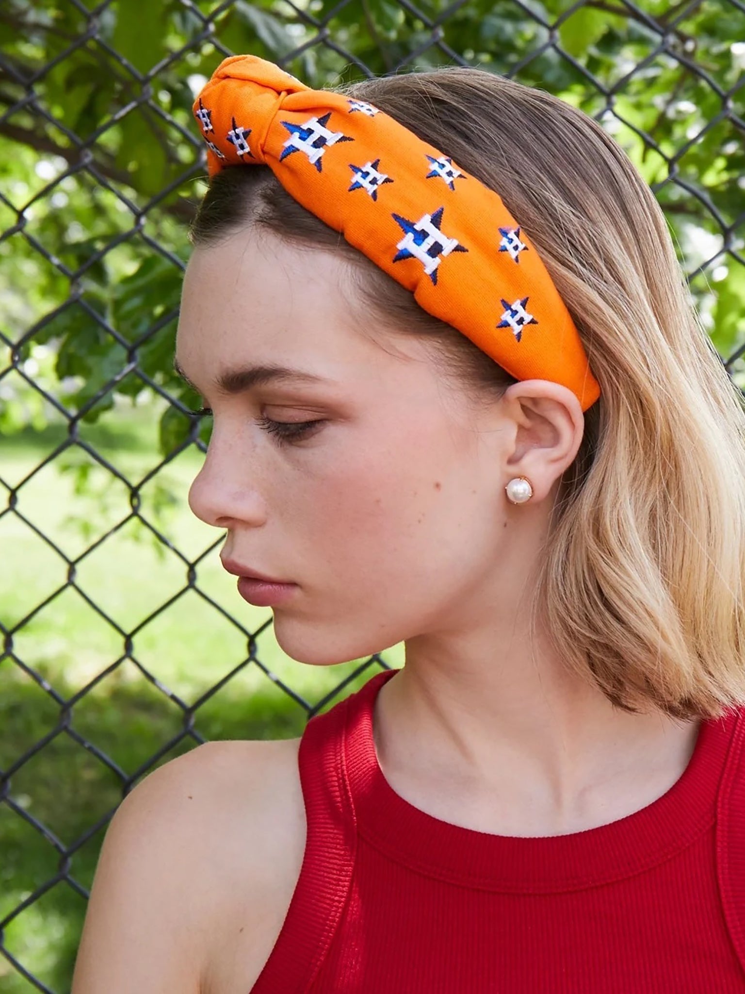 NAVY HOUSTON ASTROS EMBELLISHED KNOTTED HEADBAND