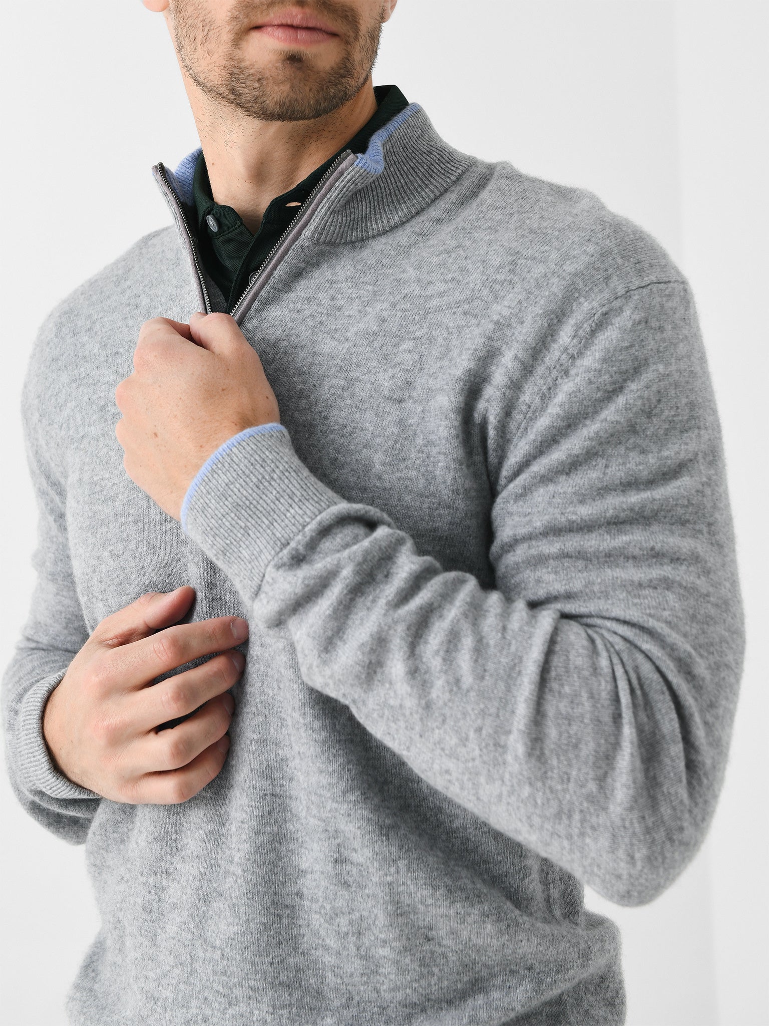 Etruscan Quarter Zip Wool Blend Sweater in Grey, 'Legend