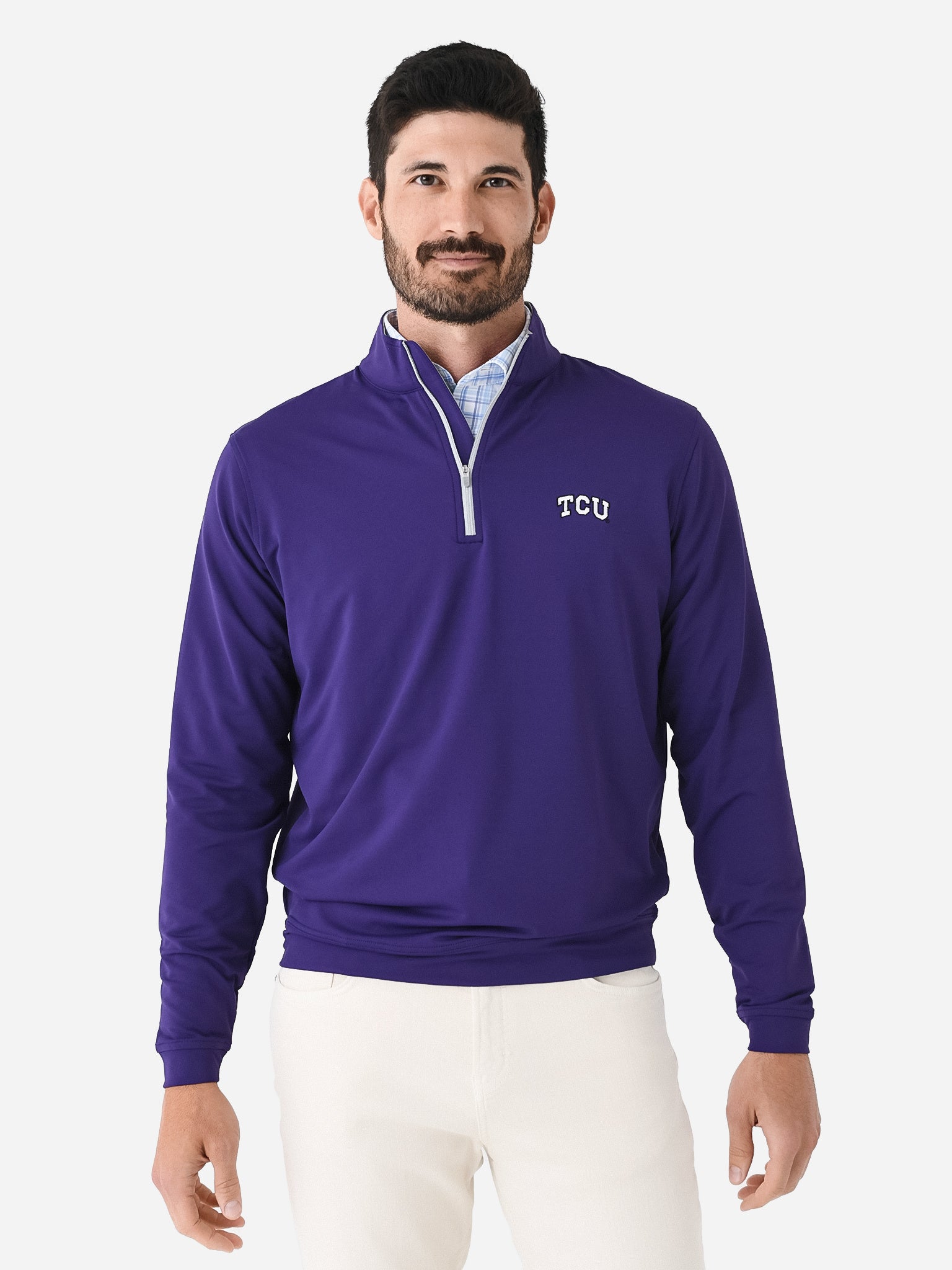 Peter Millar offers Perth Men's Medium Tour Logo Solid Purple 1/4 Zip Pullover Sweater