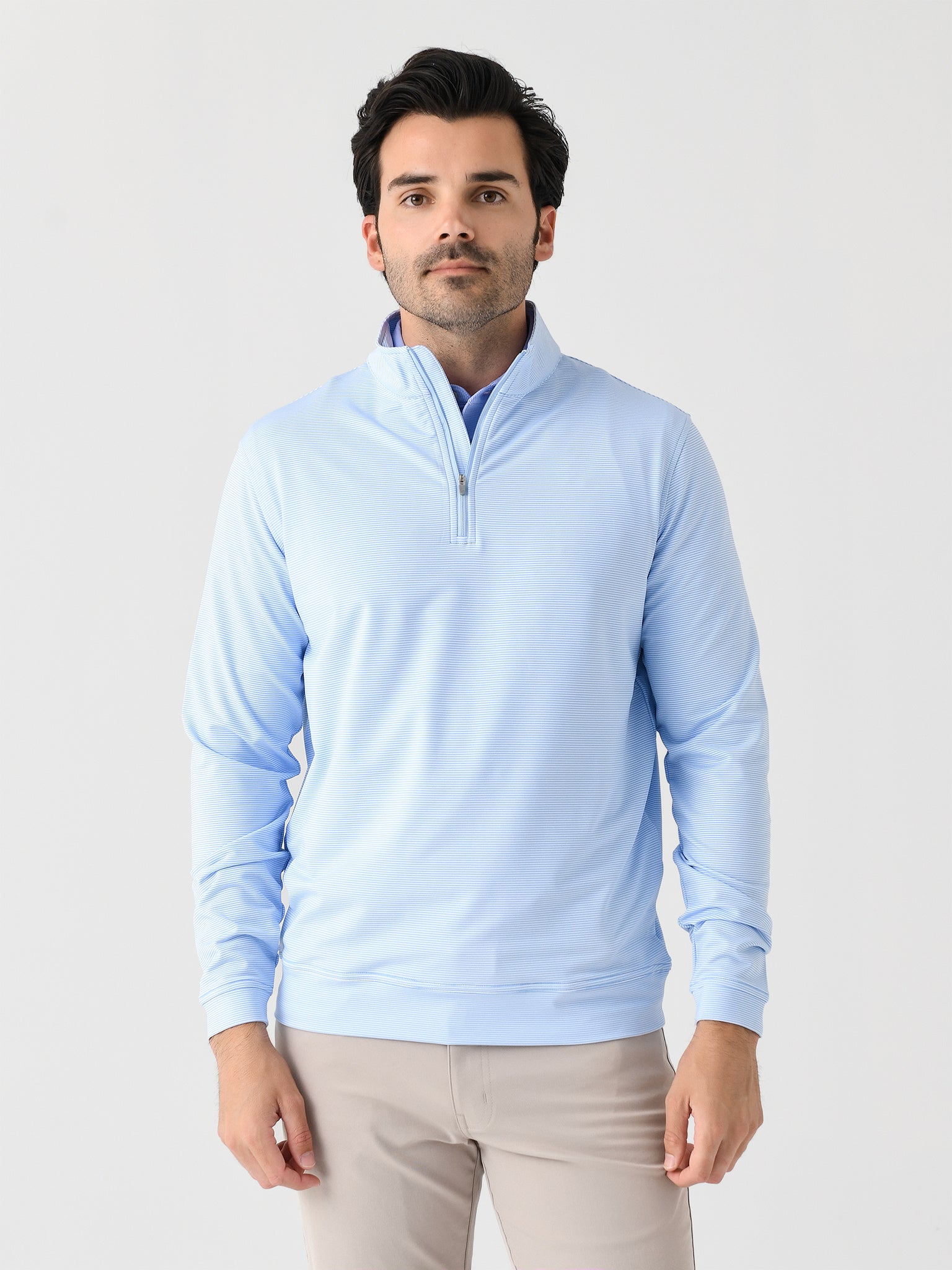 Peter Millar Perth Sugar Stripe Performance Quarter Zip Navy White