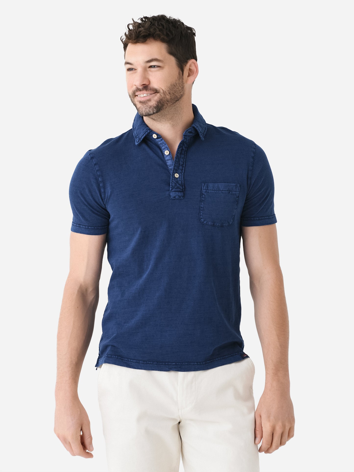 Faherty Brand Men's Short Sleeve Indigo Polo