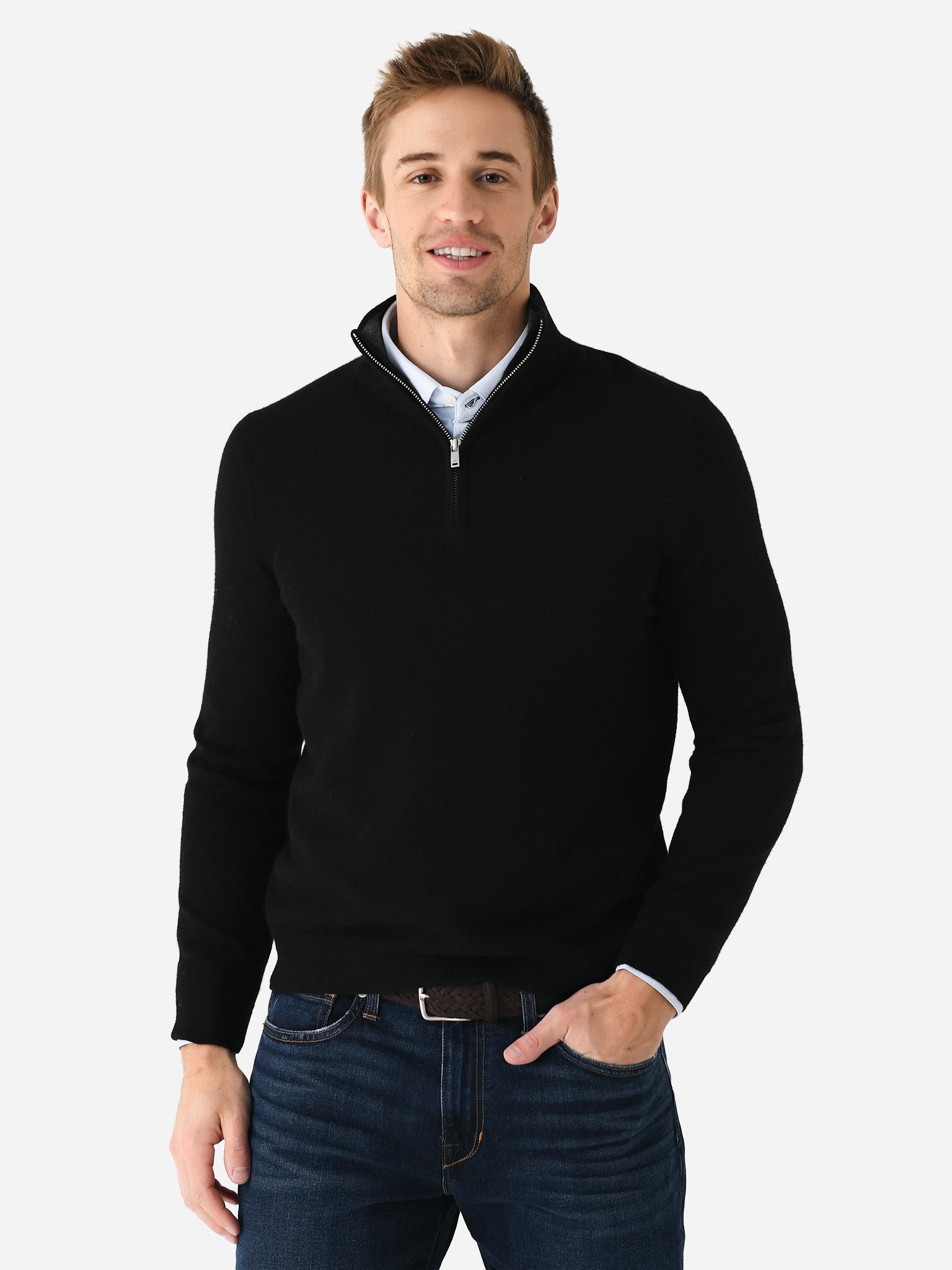 Naadam Cashmere Men's Contrast Collar Quarter-Zip | $325.00 | Saint Bernard