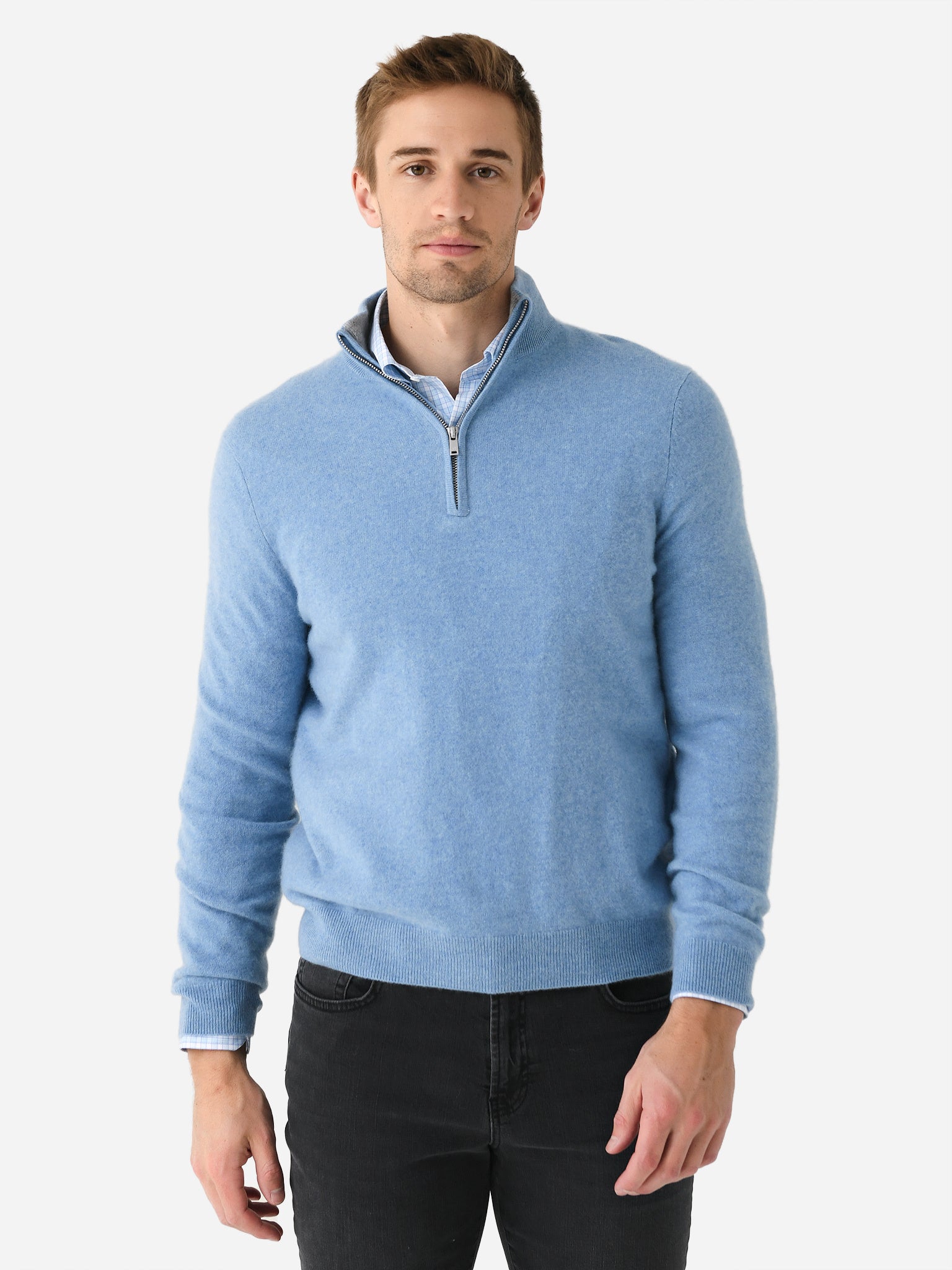 Naadam Cashmere Men's Contrast Collar Quarter-Zip – saintbernard.com