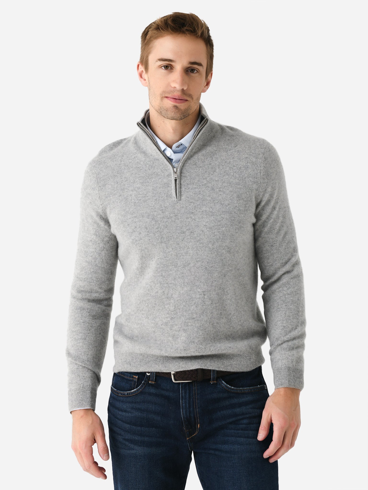 Naadam Cashmere Men's Contrast Collar Quarter-Zip | $325.00 | Saint Bernard