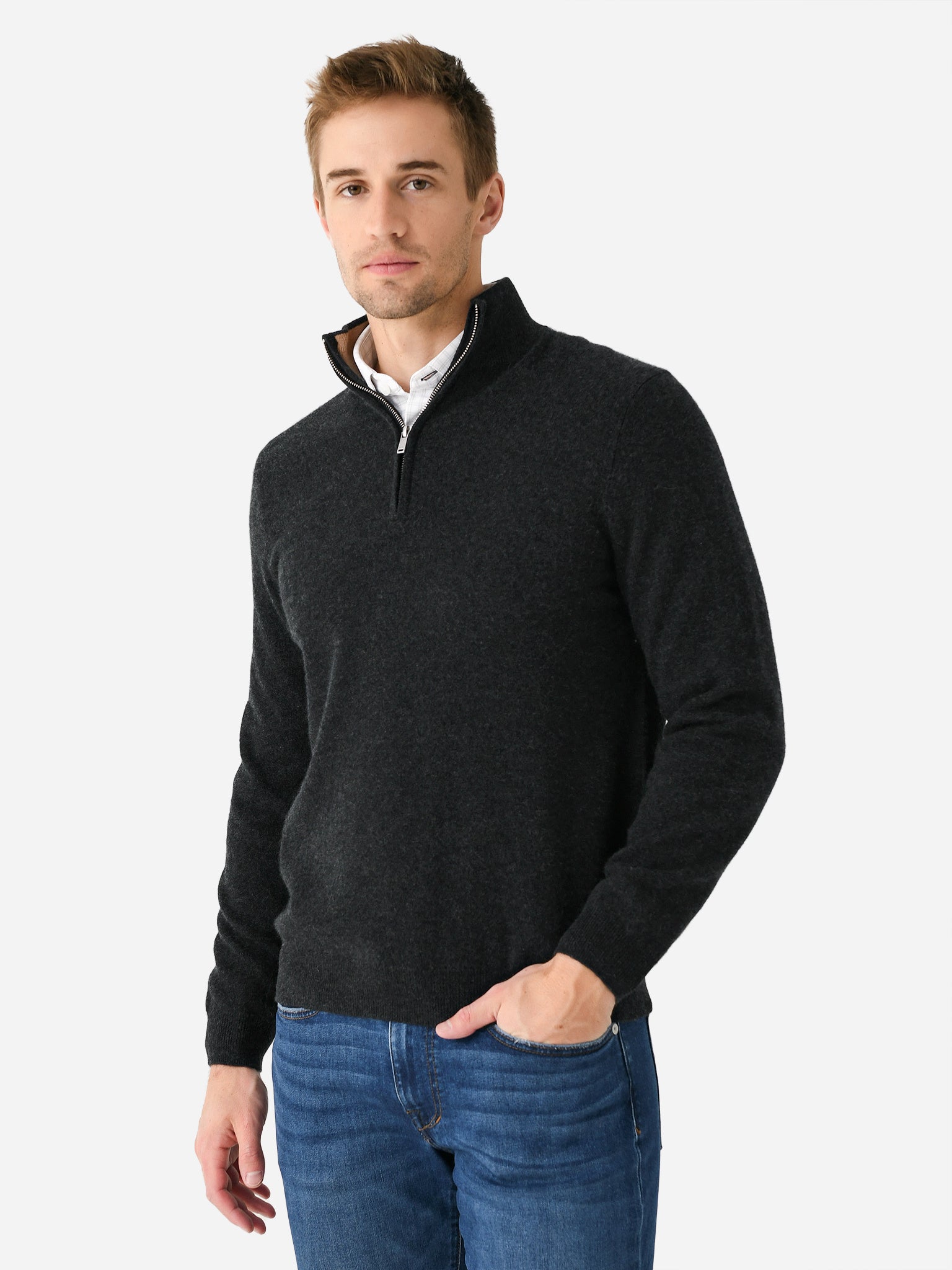 Naadam Cashmere Men's Contrast Collar Quarter-Zip – saintbernard.com